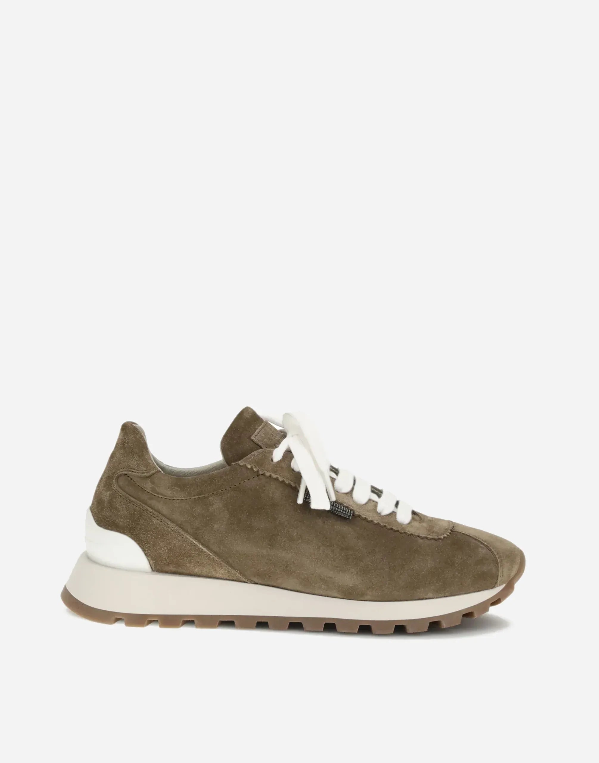 Brunello Cucinelli Brown Shiny Tab Suede Sneakers