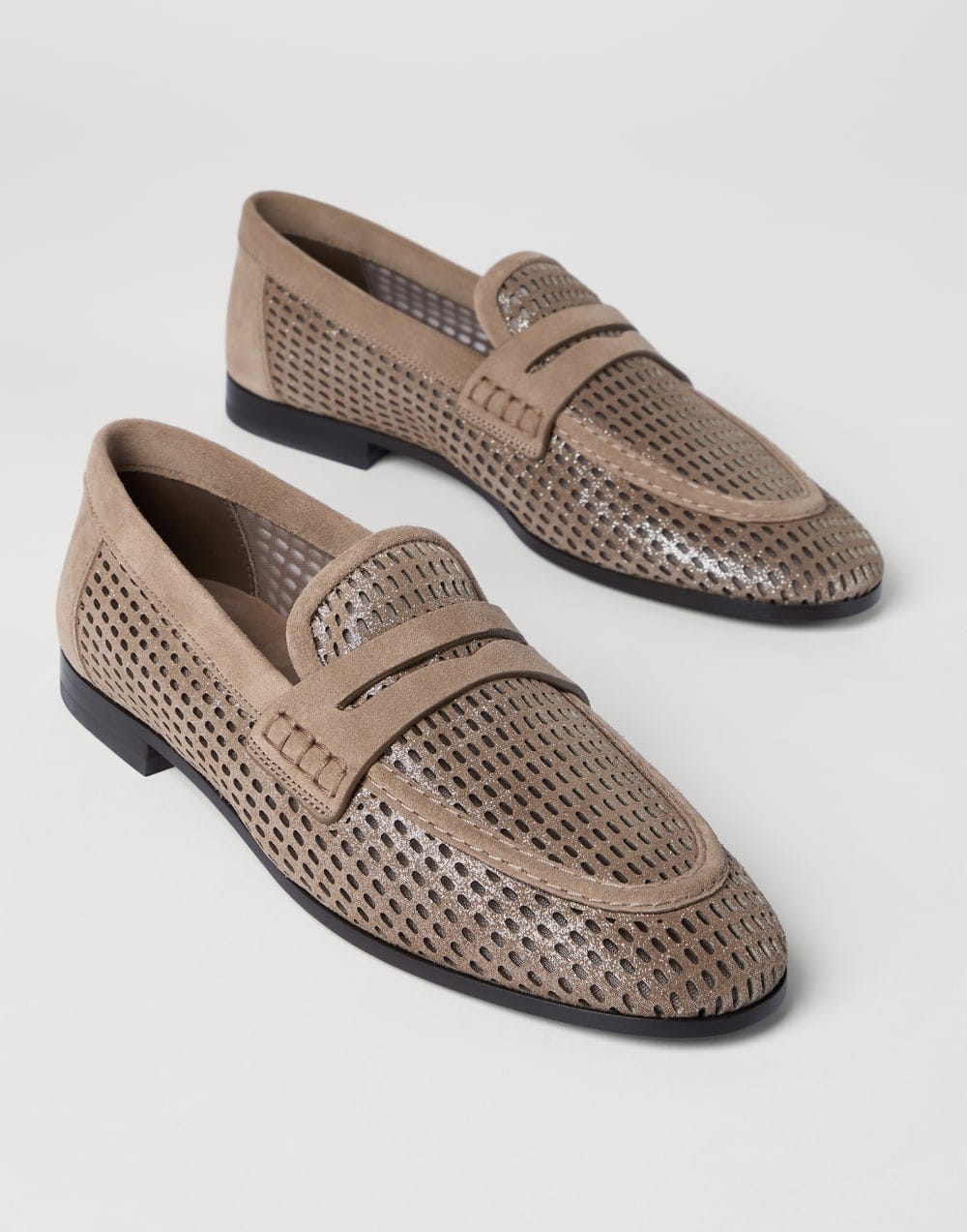 Brunello Cucinelli Brown Sparkling Net Loafers