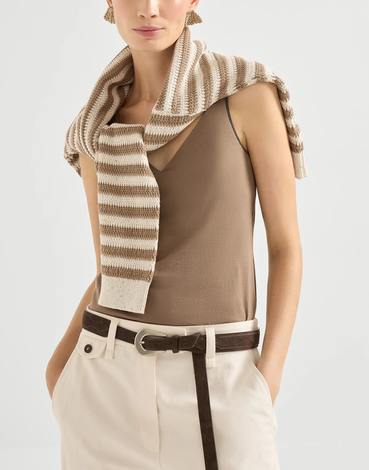 Brunello Cucinelli ブラウン ストレッチ コットン タンクトップ