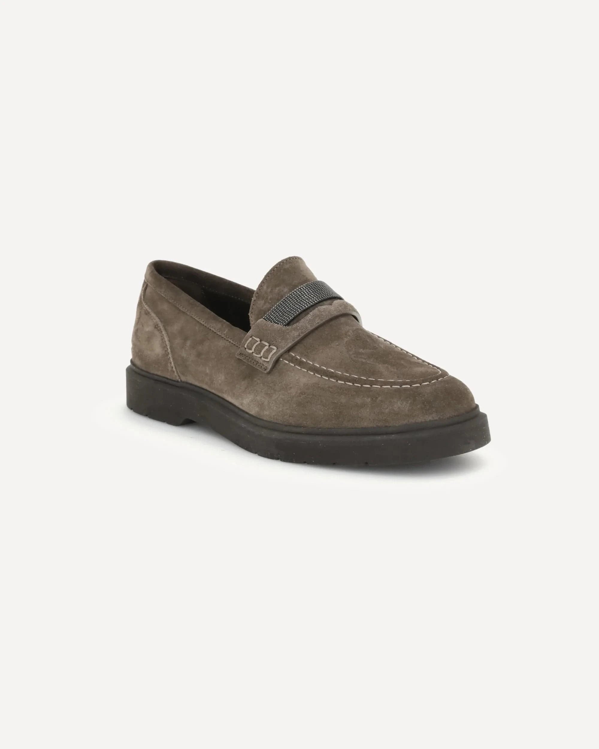 Brunello Cucinelli Brown Suede Penny Monili Loafers