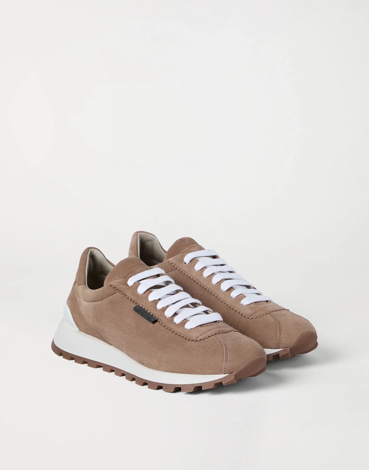 Brunello Cucinelli Brown Suede Shiny Tab Sneakers