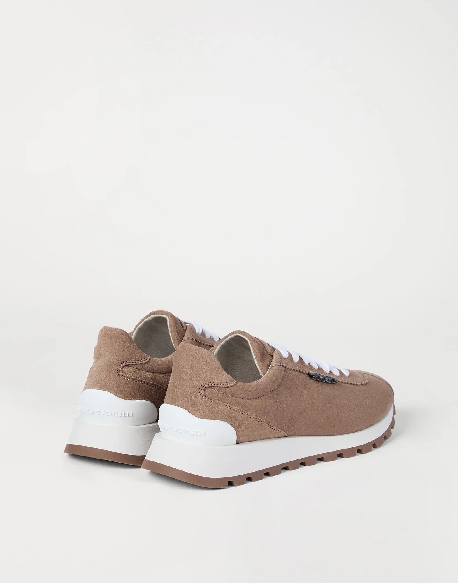 Brunello Cucinelli Brown Suede Shiny Tab Sneakers