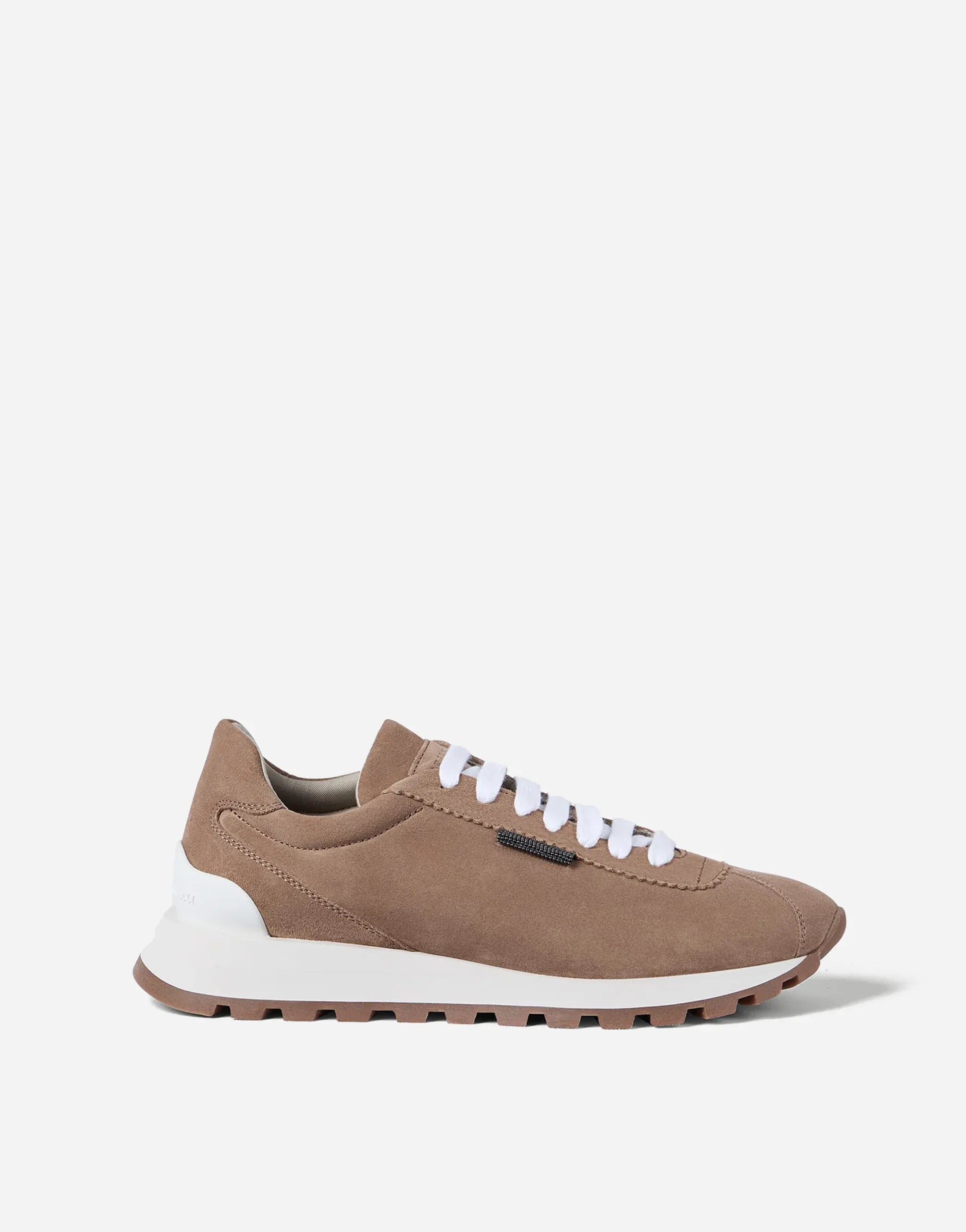 Brunello Cucinelli Brown Suede Shiny Tab Sneakers