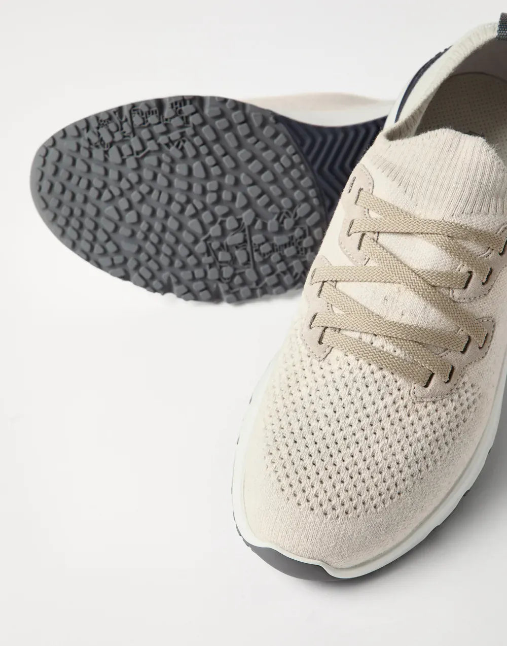 Brunello Cucinelli Buff Cotton Chiné Knit Sneakers