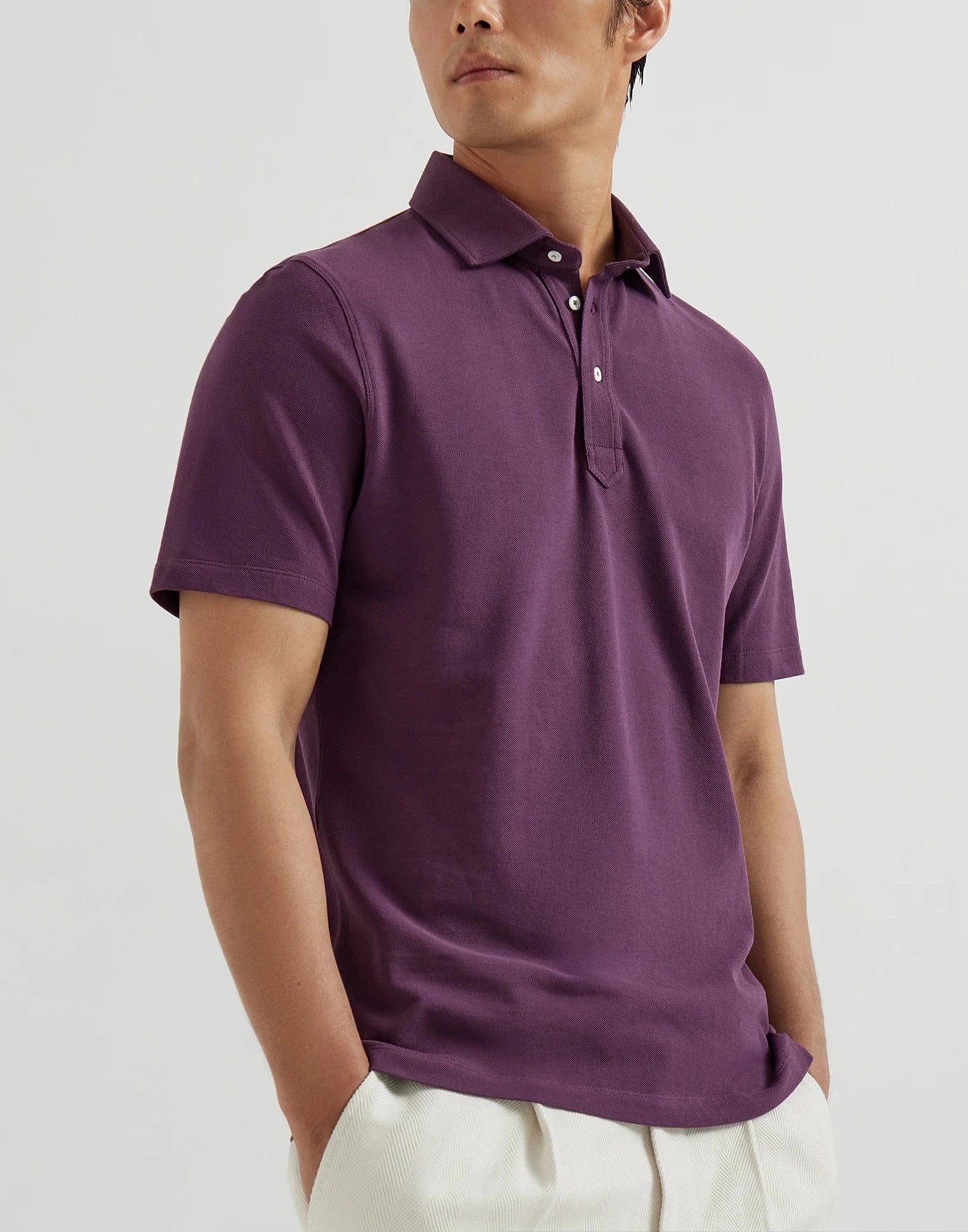 Brunello Cucinelli Camisa Polo Piquet de Algodão Bordô | Sendegaro BR