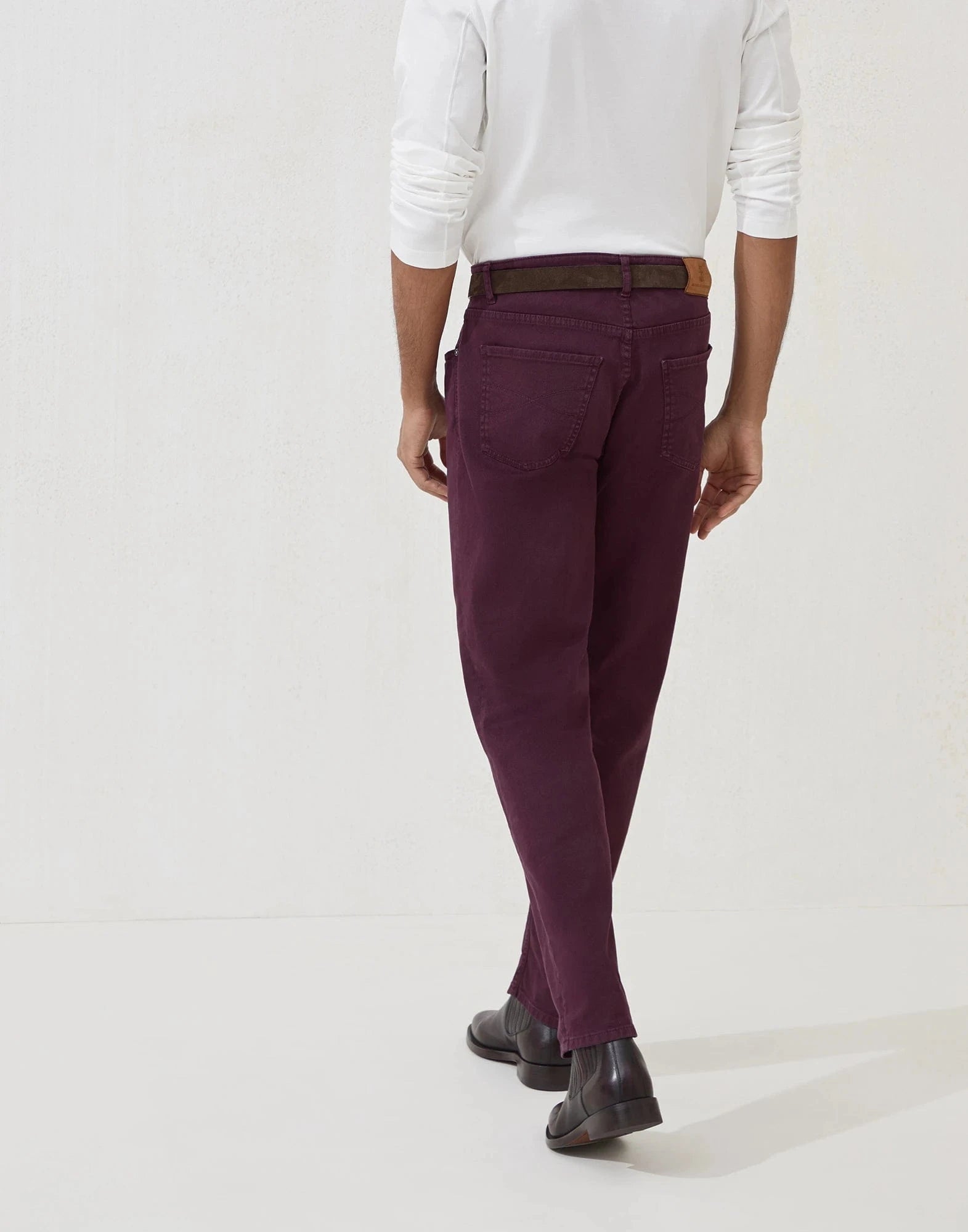 Brunello Cucinelli Burgundy Garment-Dyed Traditional Jeans