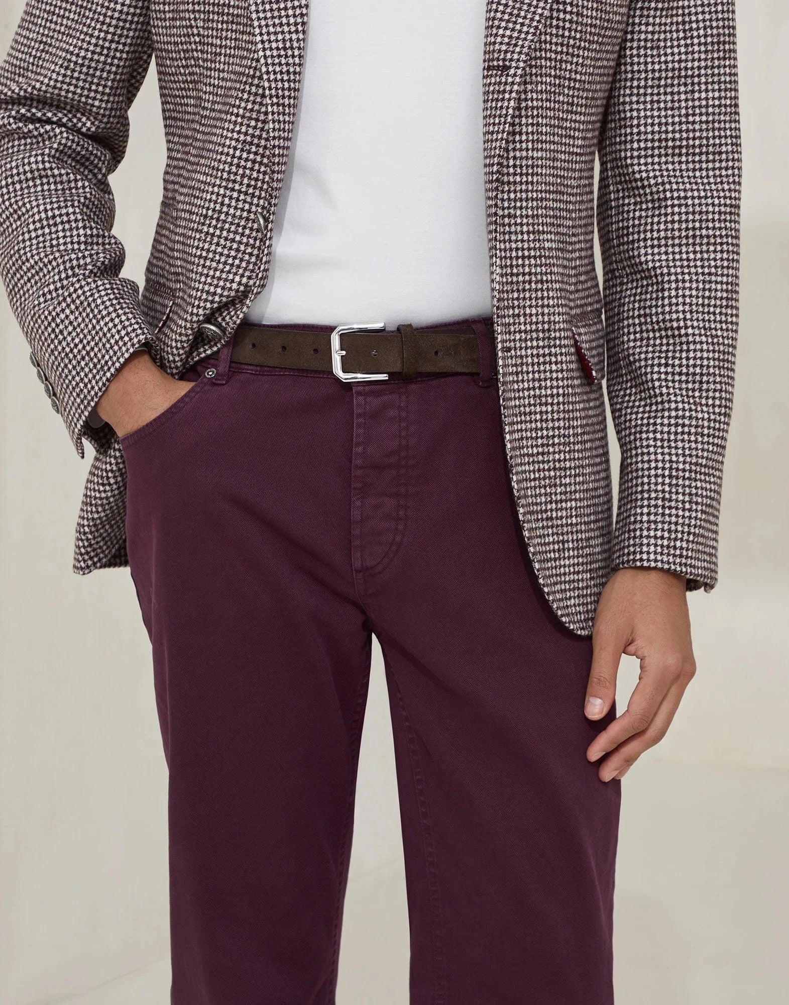 Brunello Cucinelli Burgundy Garment-Dyed Traditional Jeans