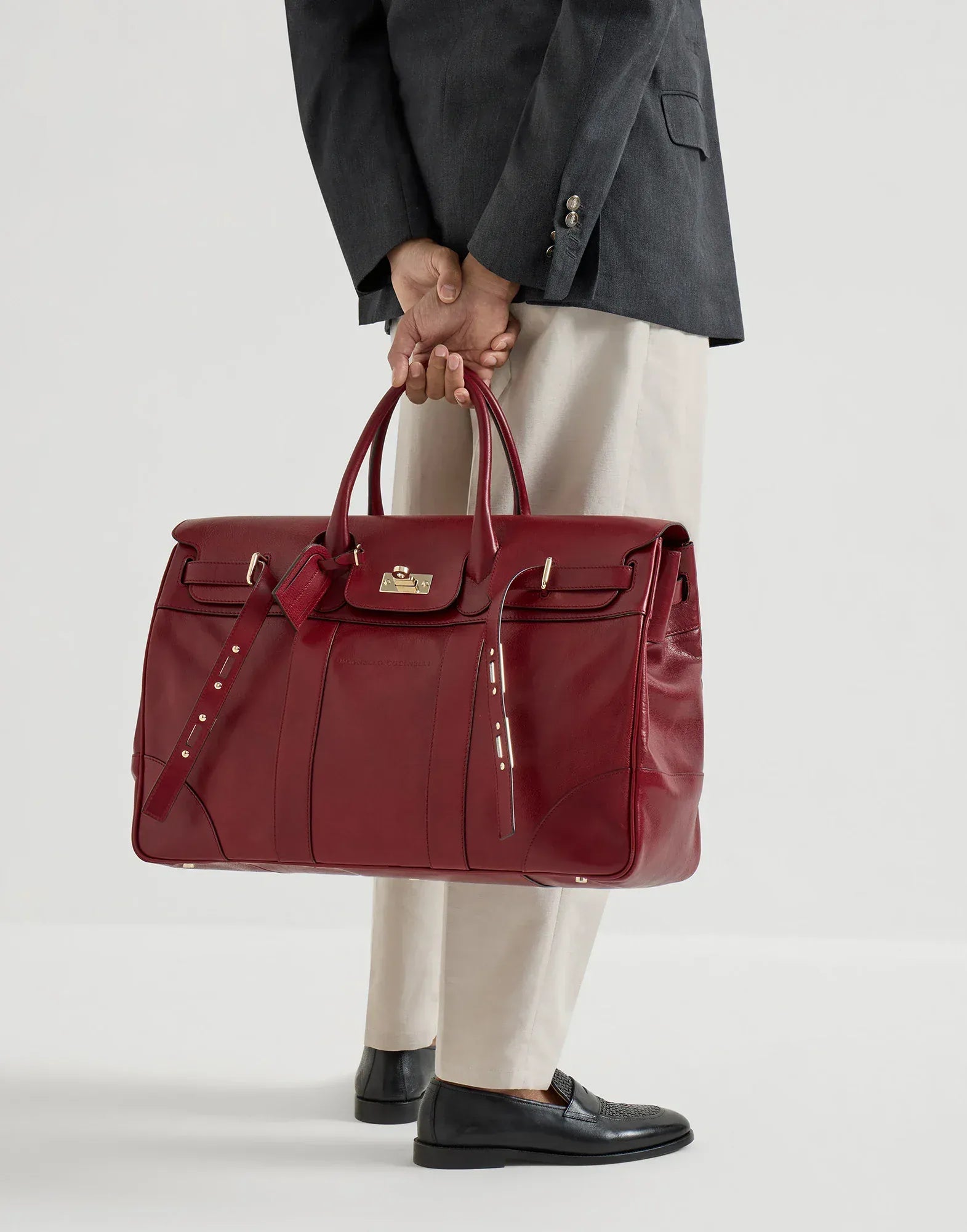 Brunello Cucinelli Burnished Leather Country Duffel Bag - alternate view