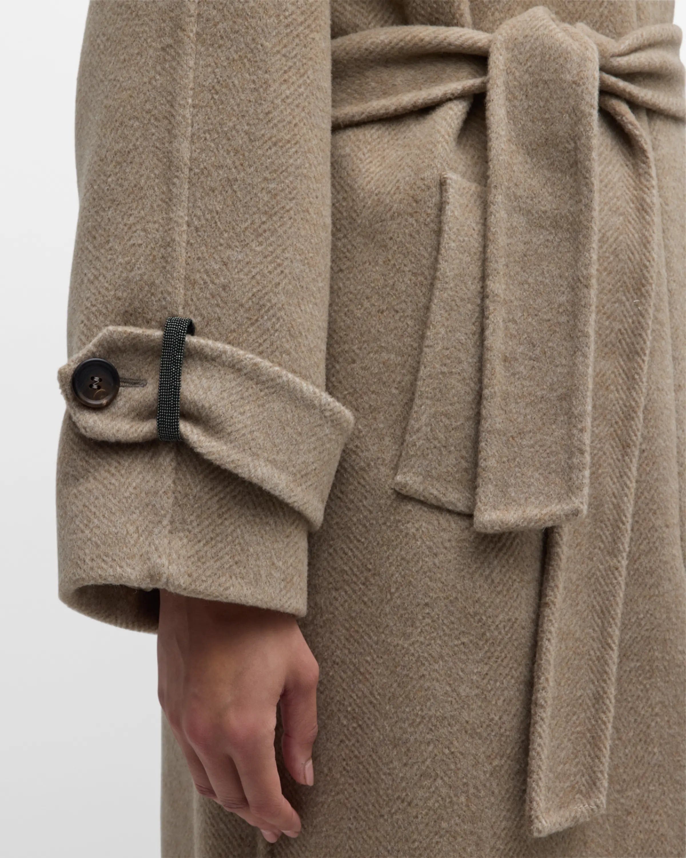 Brunello Cucinelli Cashmere And Wool Belted Herringbone Coat