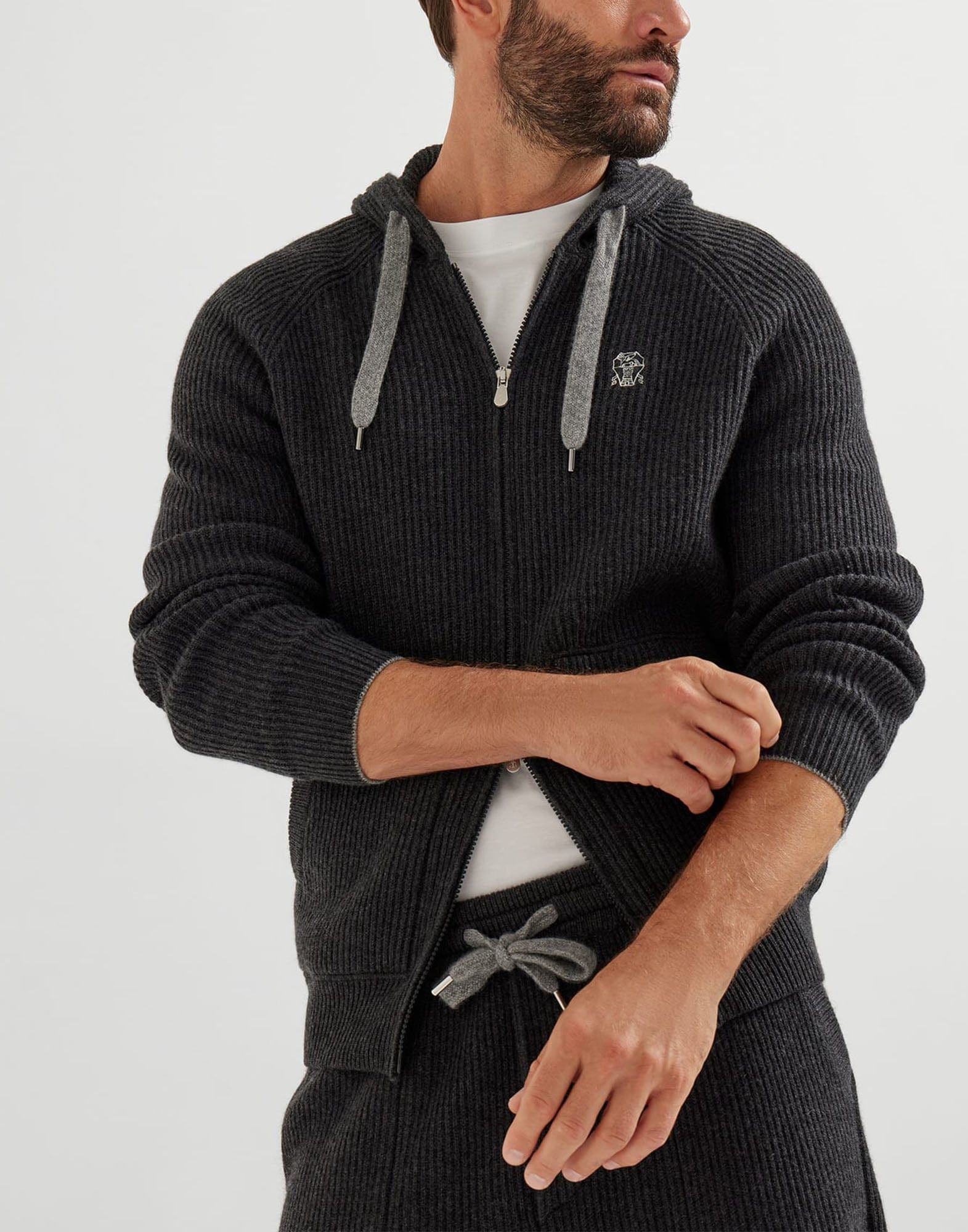 Brunello Cucinelli カシミヤ イングリッシュリブニット ロゴフーディ