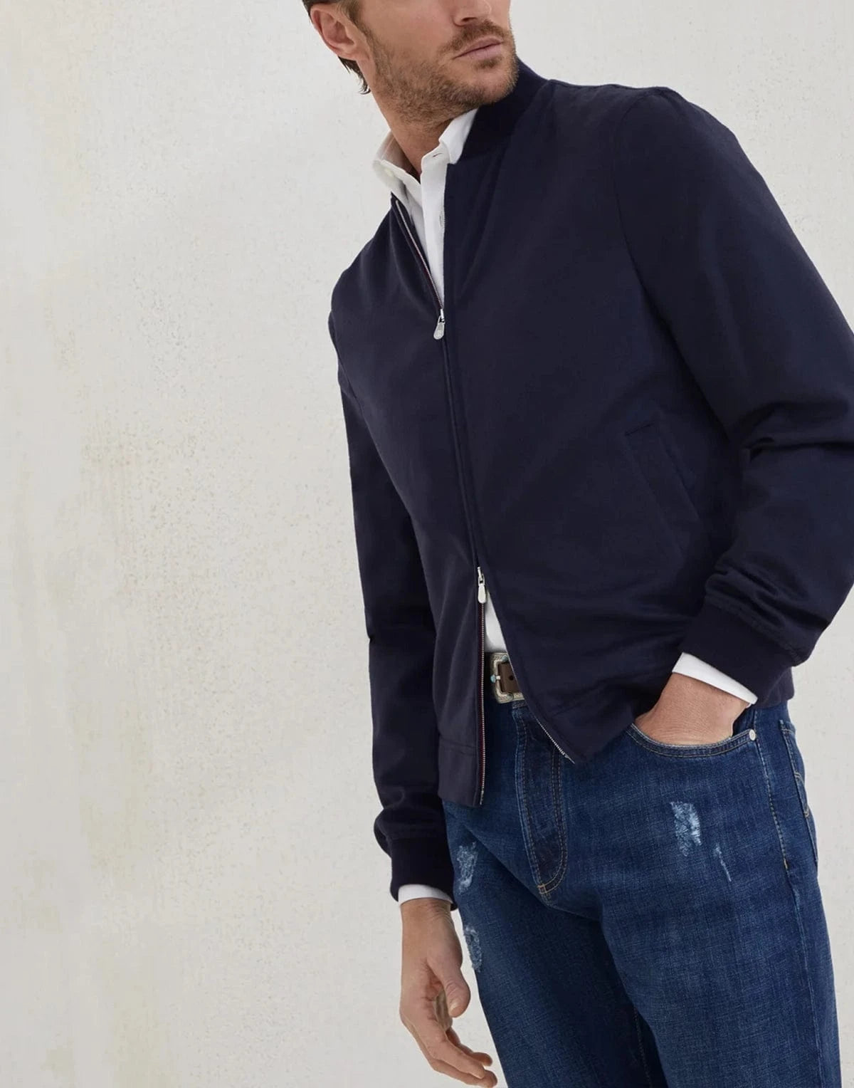 Brunello Cucinelli Cashmere Flannel Bomber Jacket