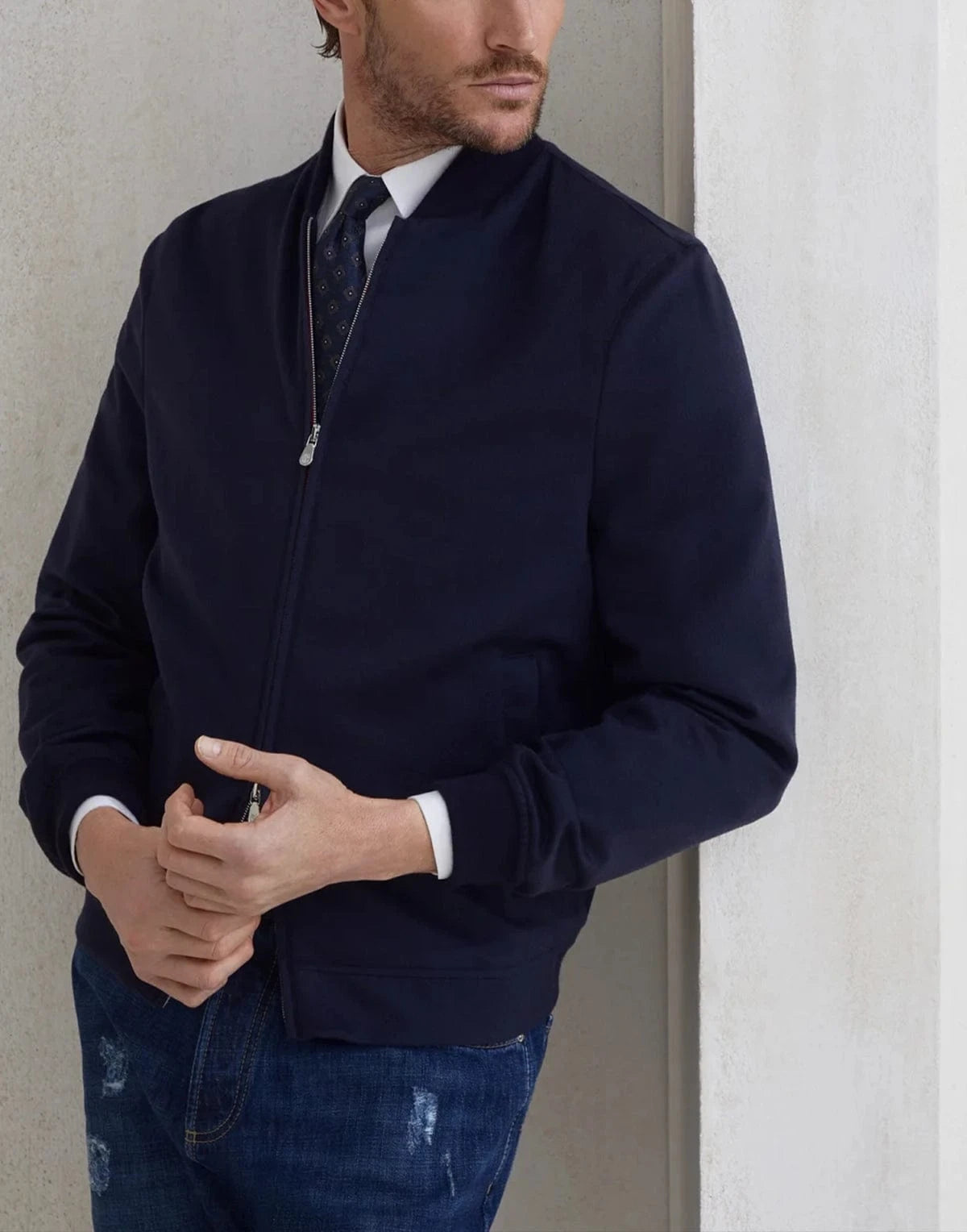 Brunello Cucinelli Cashmere Flannel Bomber Jacket