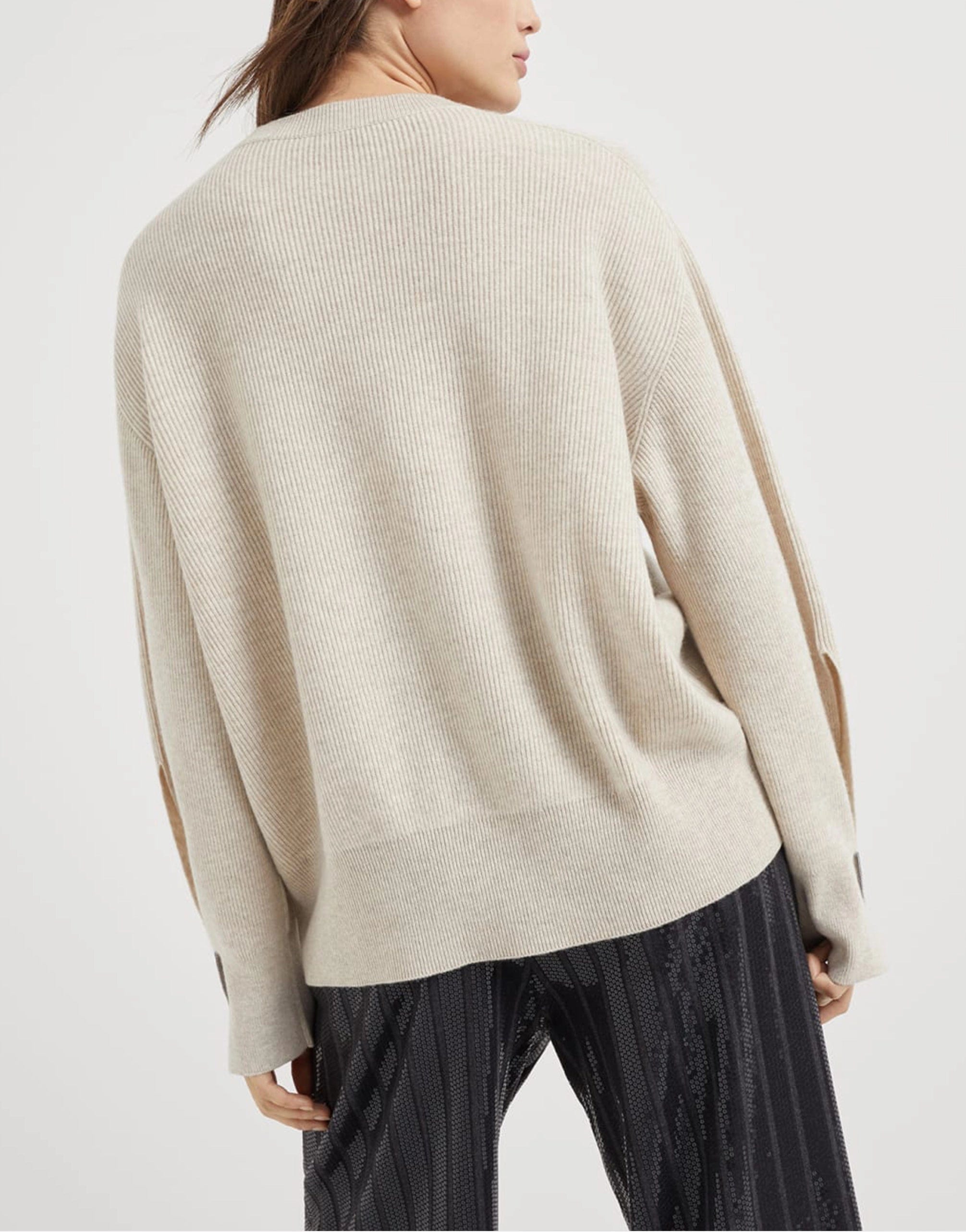 Brunello Cucinelli Cashmere Rib sweater With Shiny Cuff Details