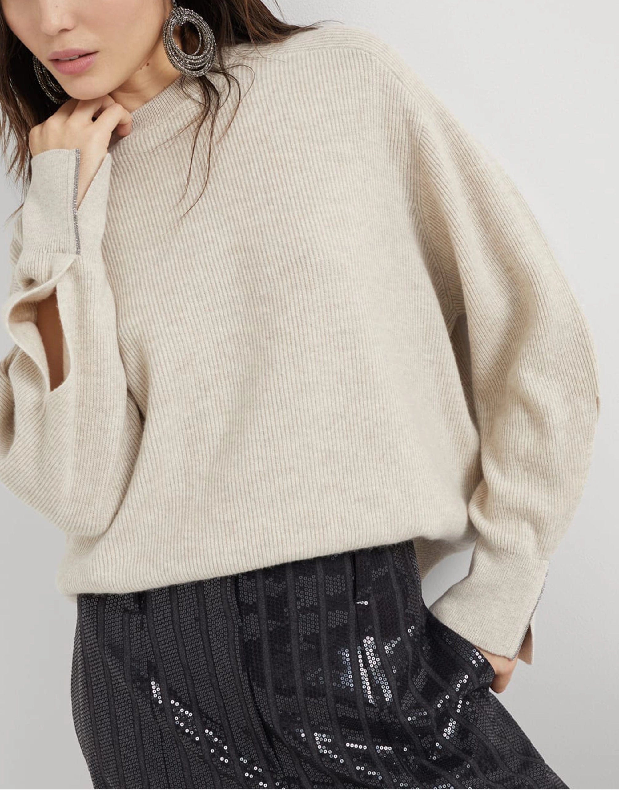 Brunello Cucinelli Cashmere Rib sweater With Shiny Cuff Details