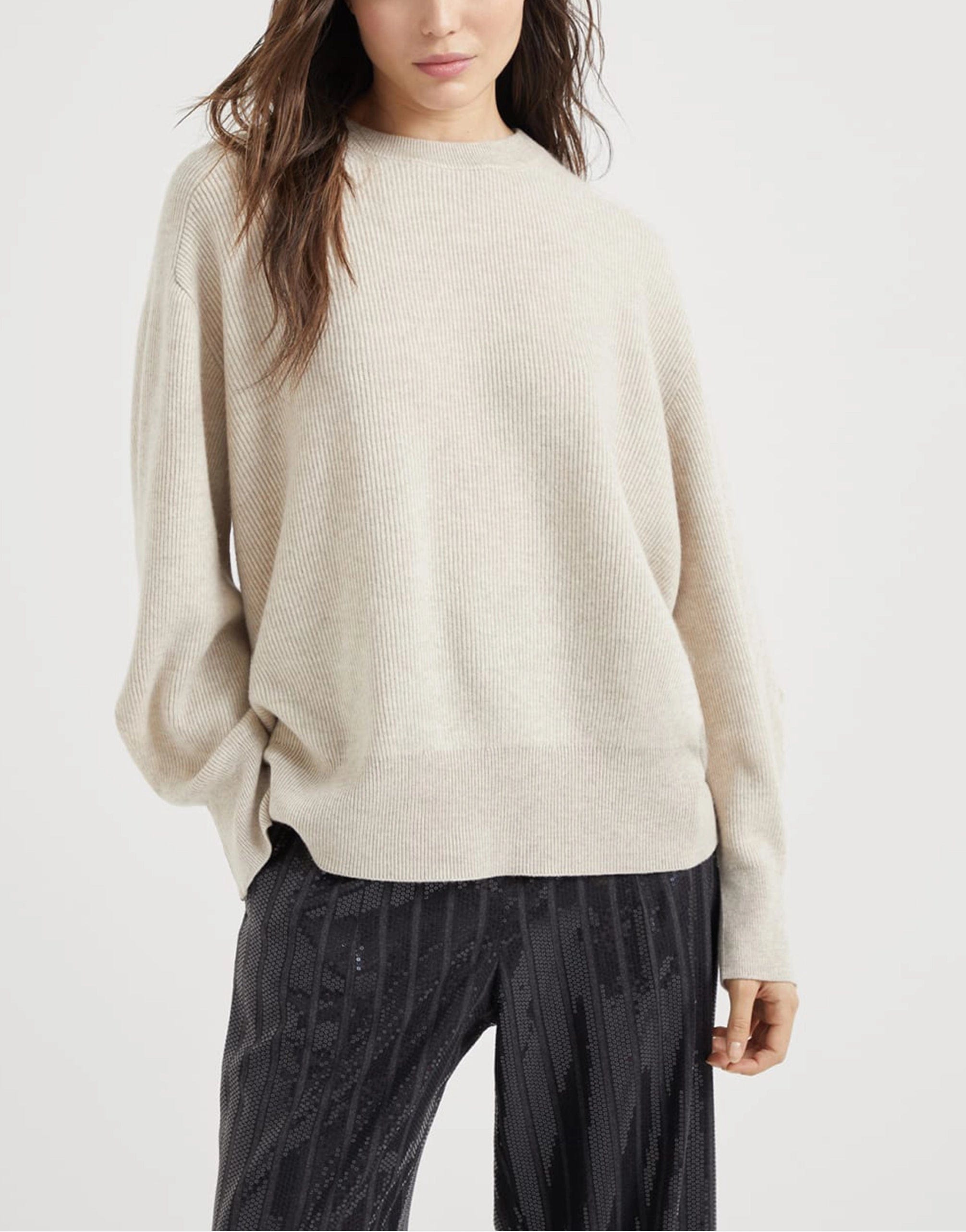 Brunello Cucinelli Cashmere Rib sweater With Shiny Cuff Details