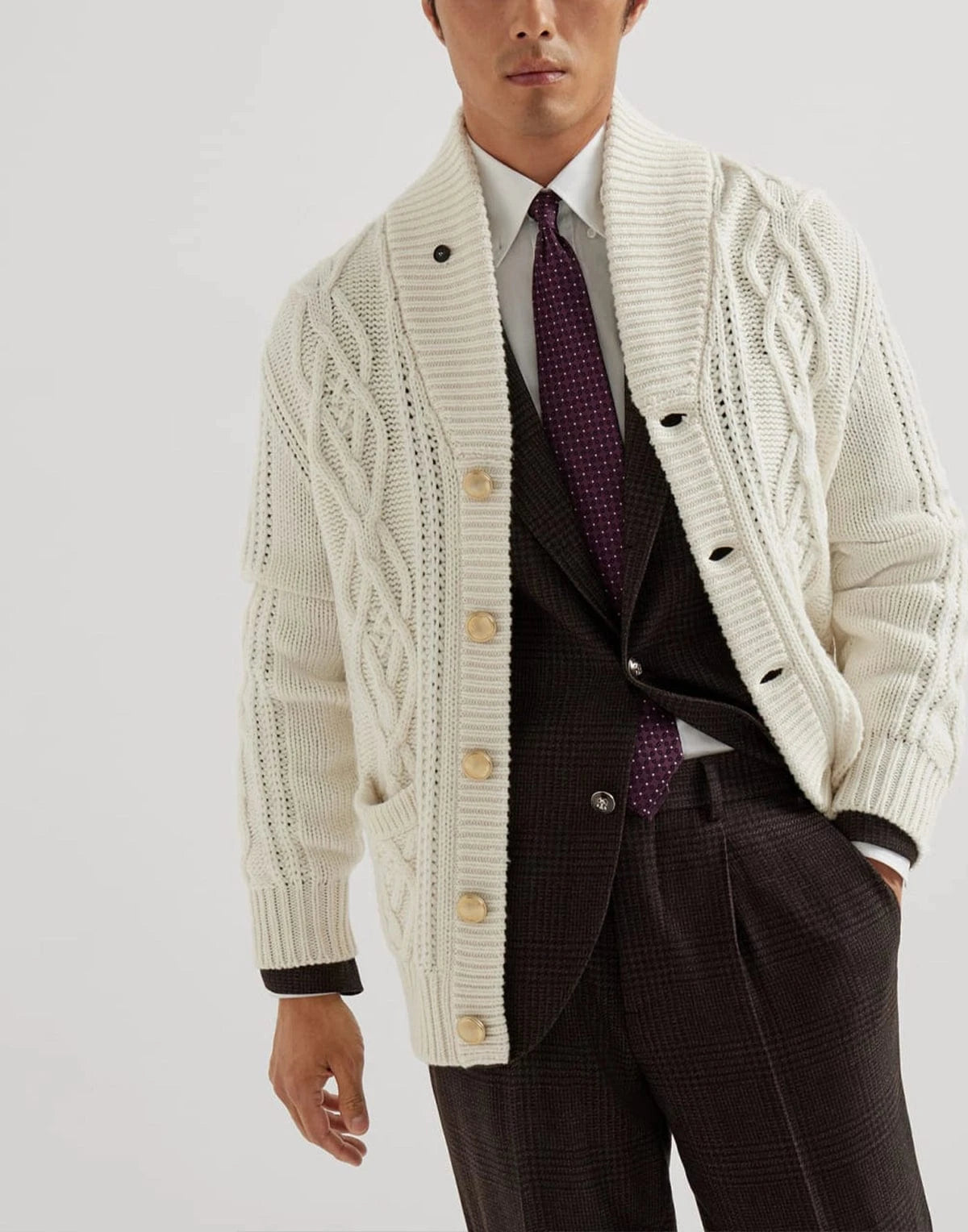 ✨BRUNELLO CUCINELLI スパンコールリネン混カーディガン Dazzling chiné cardigan for Woman in Beige | Brunello Cucinelli