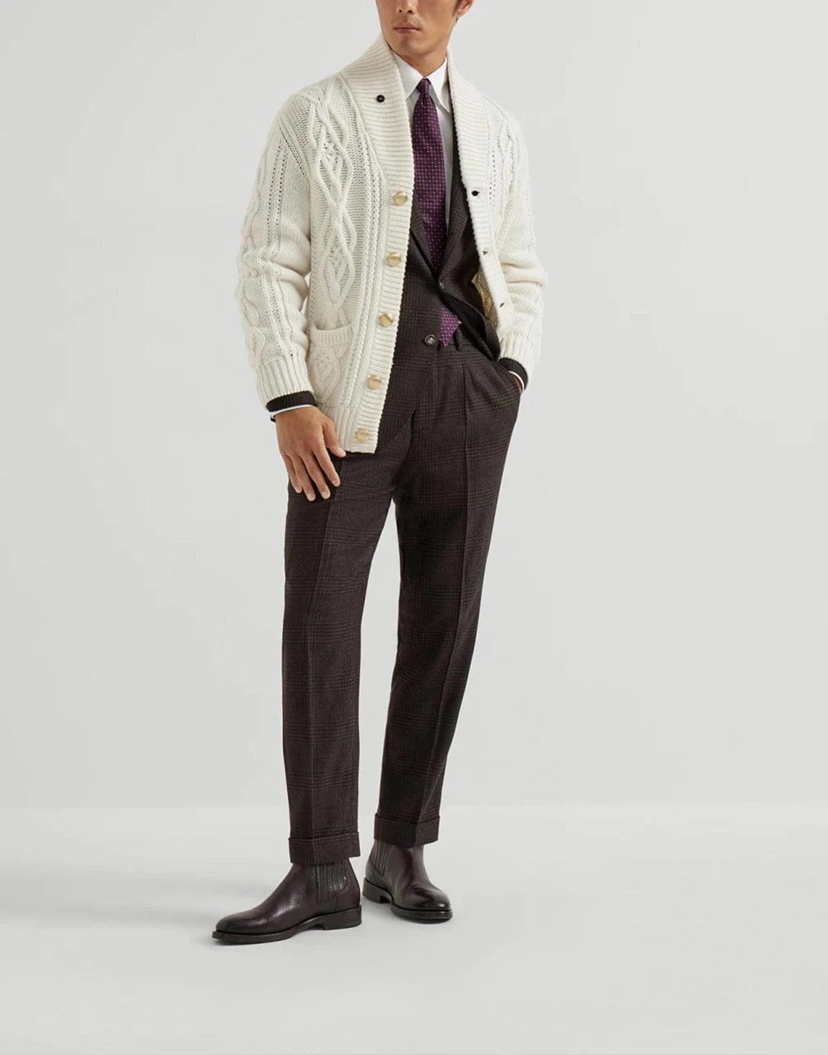 Brunello Cucinelli Cashmere Yarn Cable Knit Cardigan