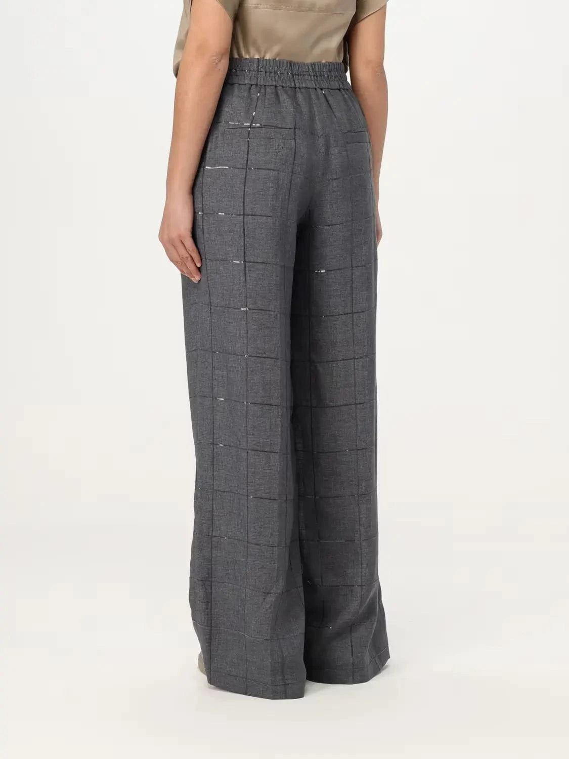Brunello Cucinelli Check Linen Palazzo Trousers