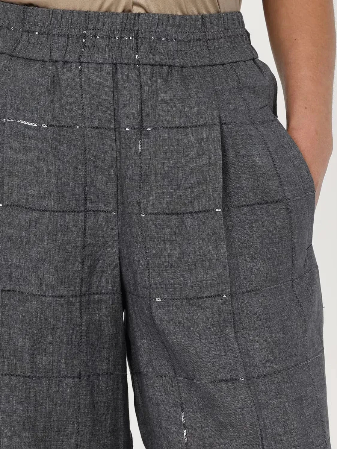 Brunello Cucinelli Check Linen Palazzo Trousers