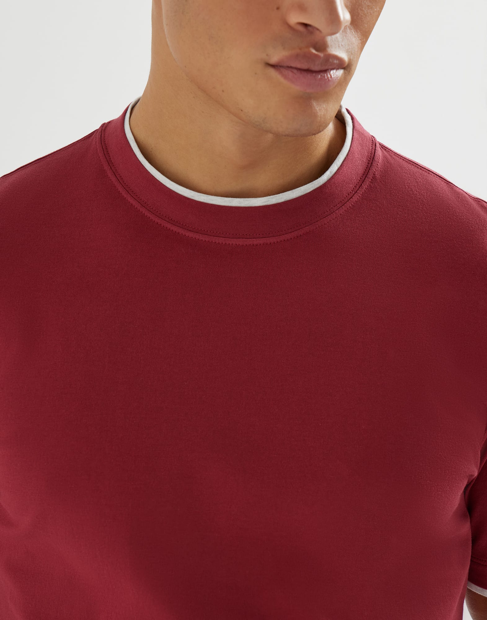 Brunello Cucinelli Cherry Cotton Jersey Ccrew Neck T-Shirt