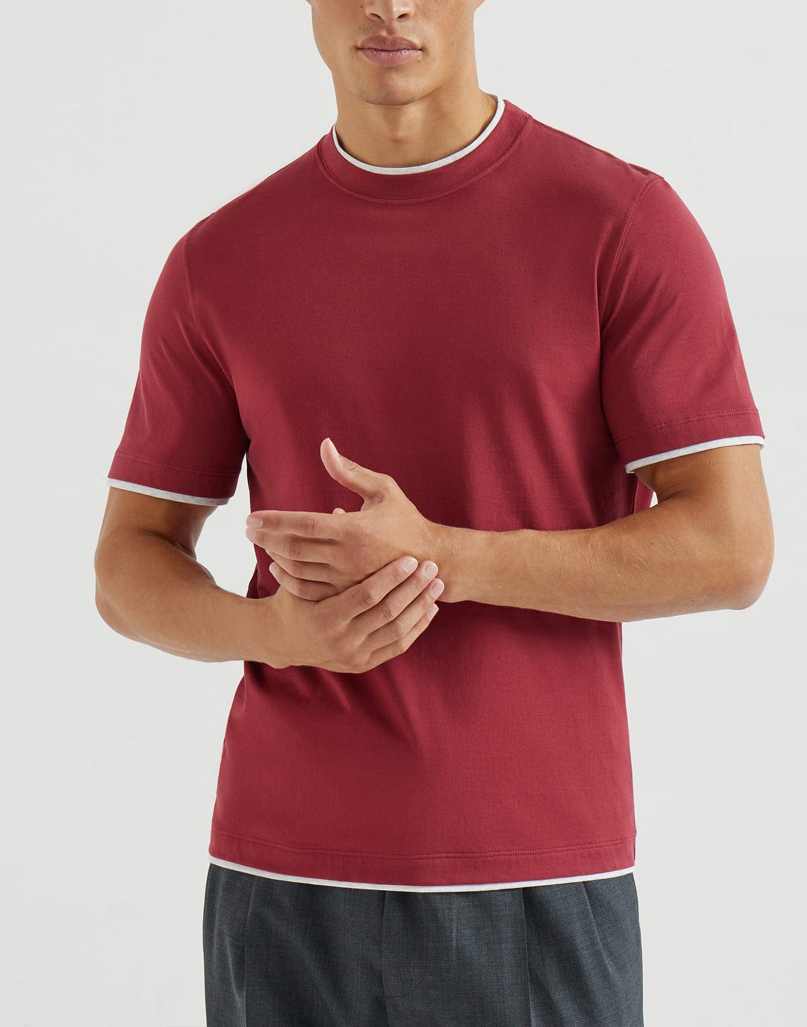 Brunello Cucinelli Cherry Cotton Jersey Ccrew Neck T-Shirt
