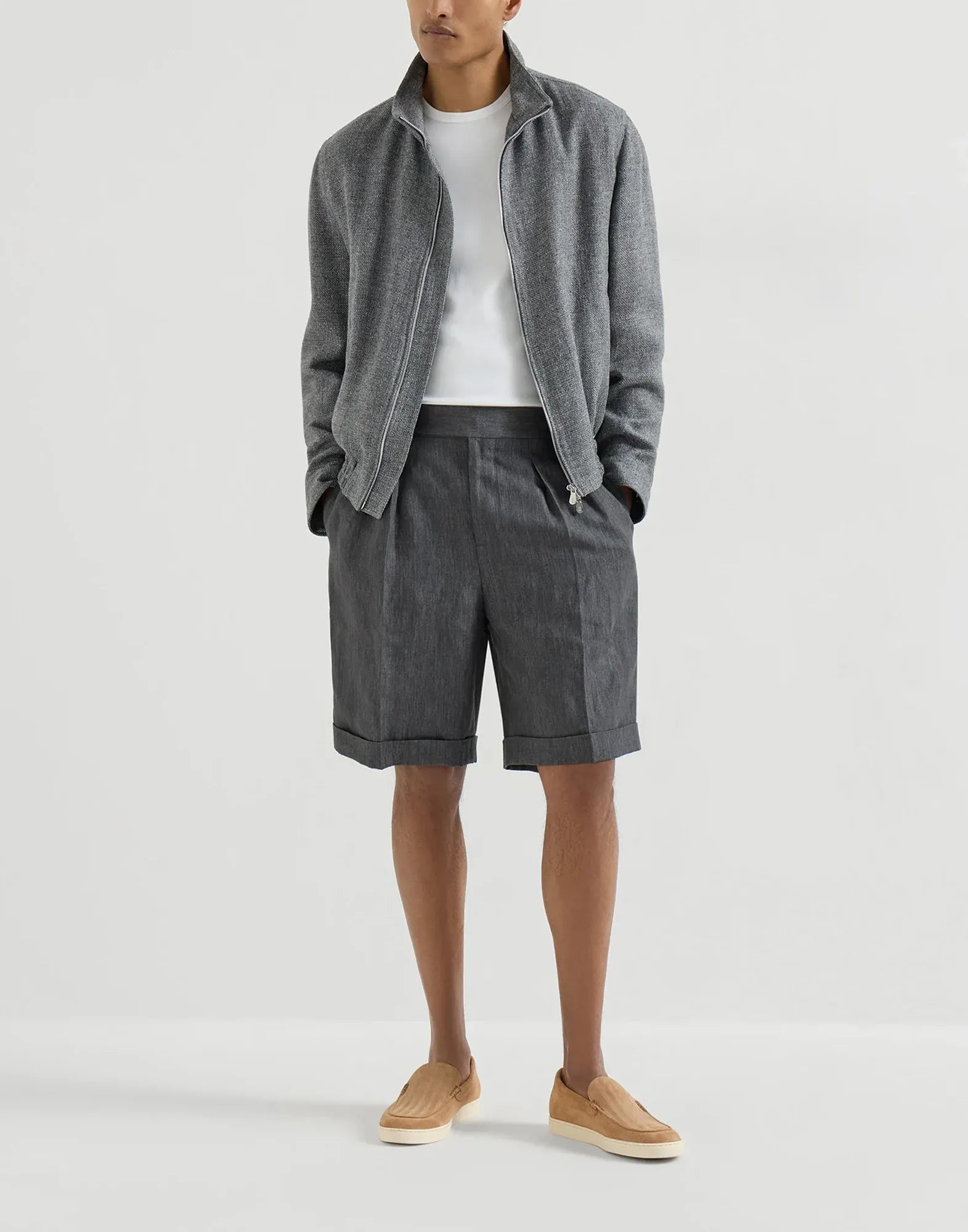 Brunello Cucinelli Chevron-Effect Suede Loafer Sneakers