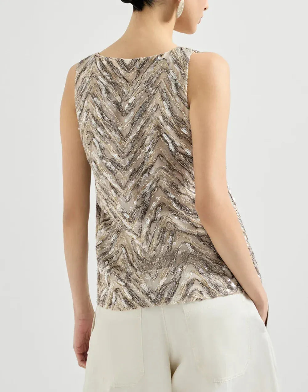 Brunello Cucinelli Chevron Embroidery Dazzling Top