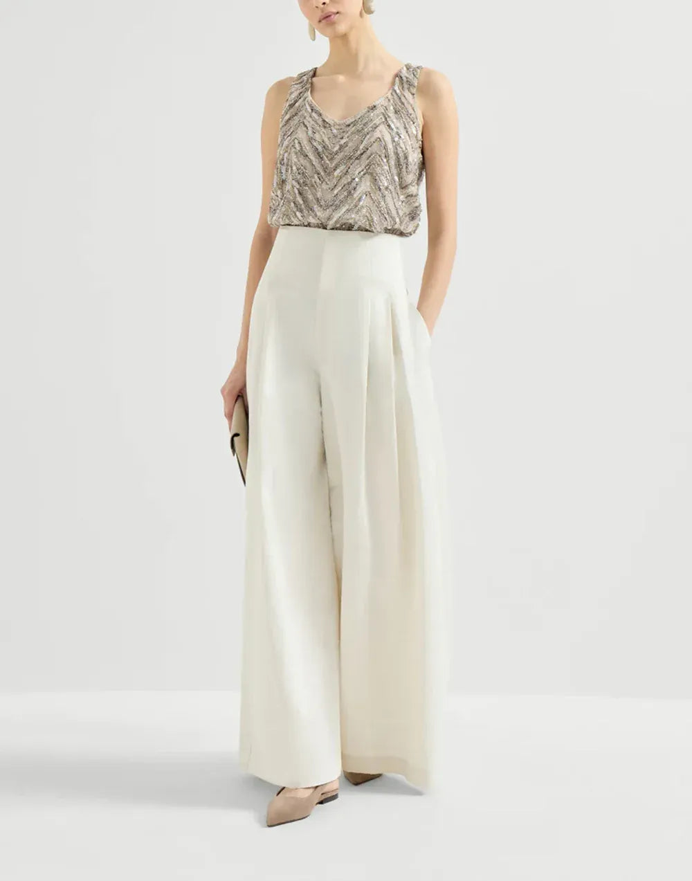 Brunello Cucinelli Chevron Embroidery Dazzling Top