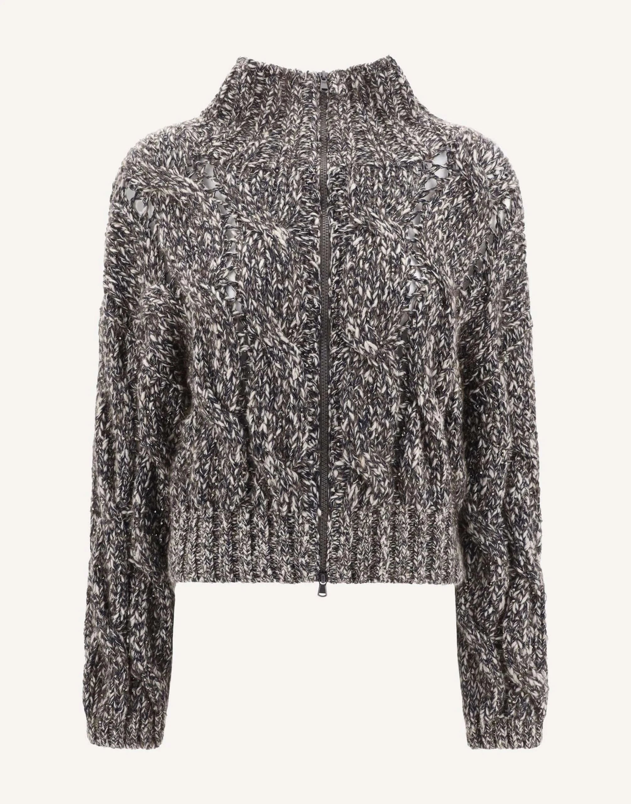 Brunello Cucinelli Chiné Cable Knit Dazzling Cardigan