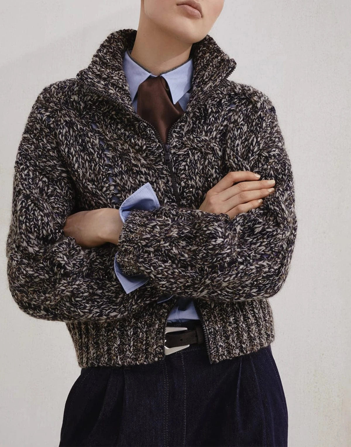 Brunello Cucinelli Chiné Cable Knit Dazzling Cardigan