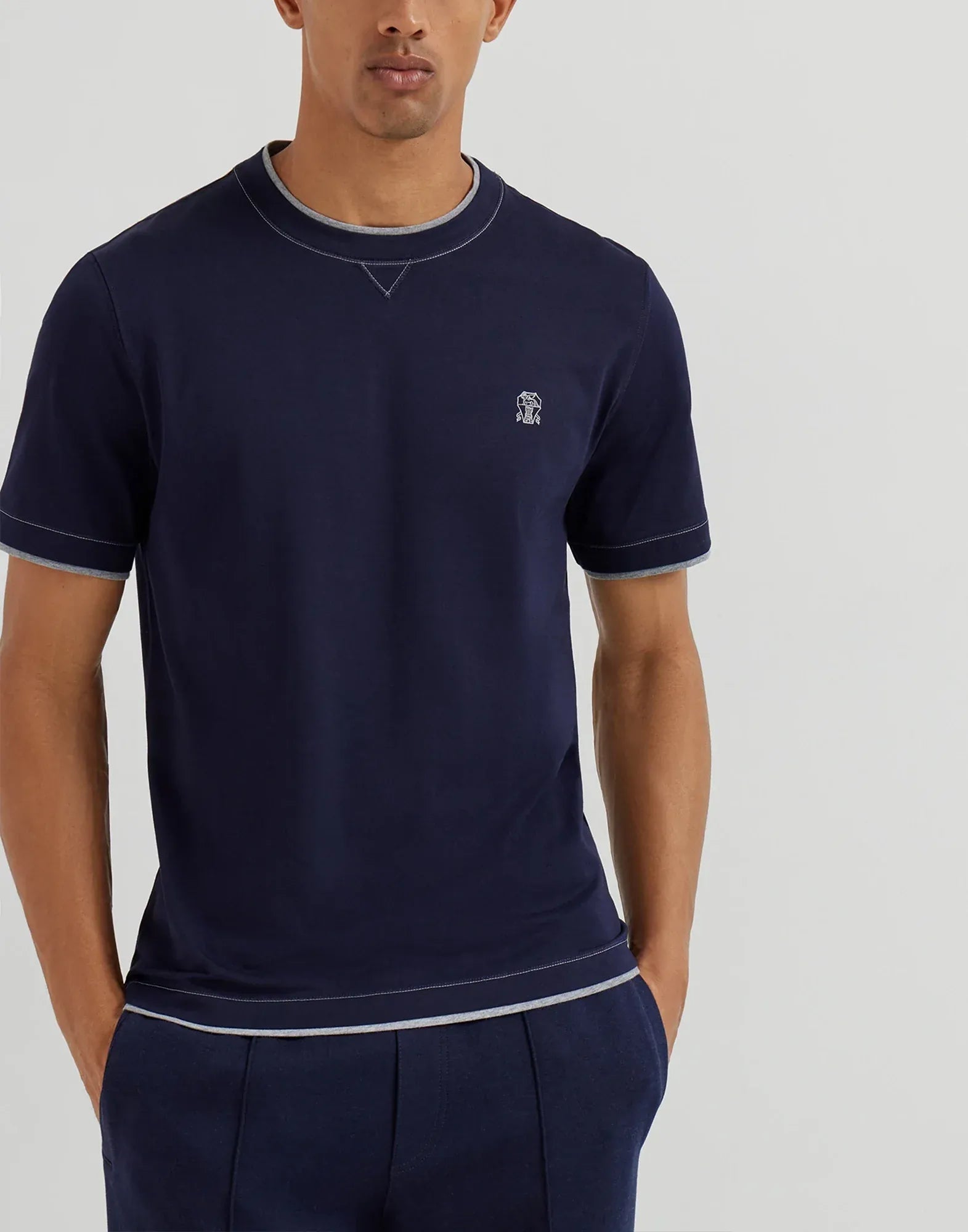 Brunello Cucinelli Cobalt Cotton Jersey Crew Neck T-Shirt | Sendegaro
