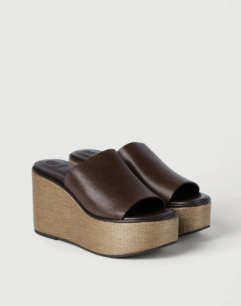 Brunello Cucinelli Cocoa Cowhide Wedges