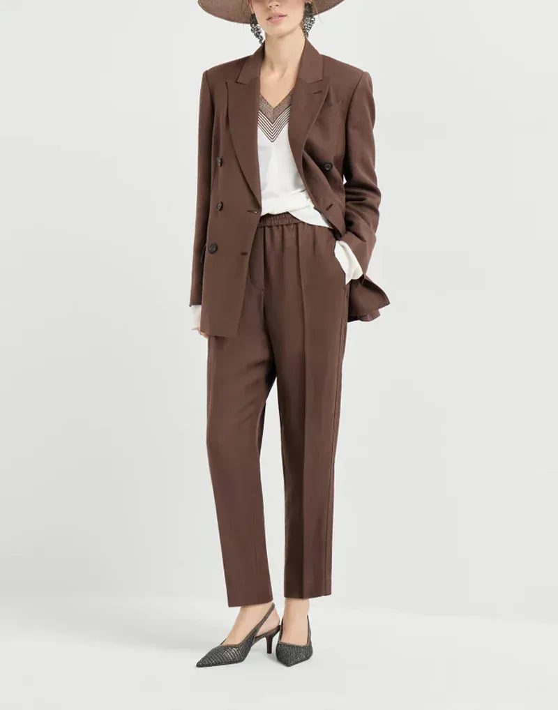 Brunello Cucinelli Cocoa Fluid Twill Baggy Trousers