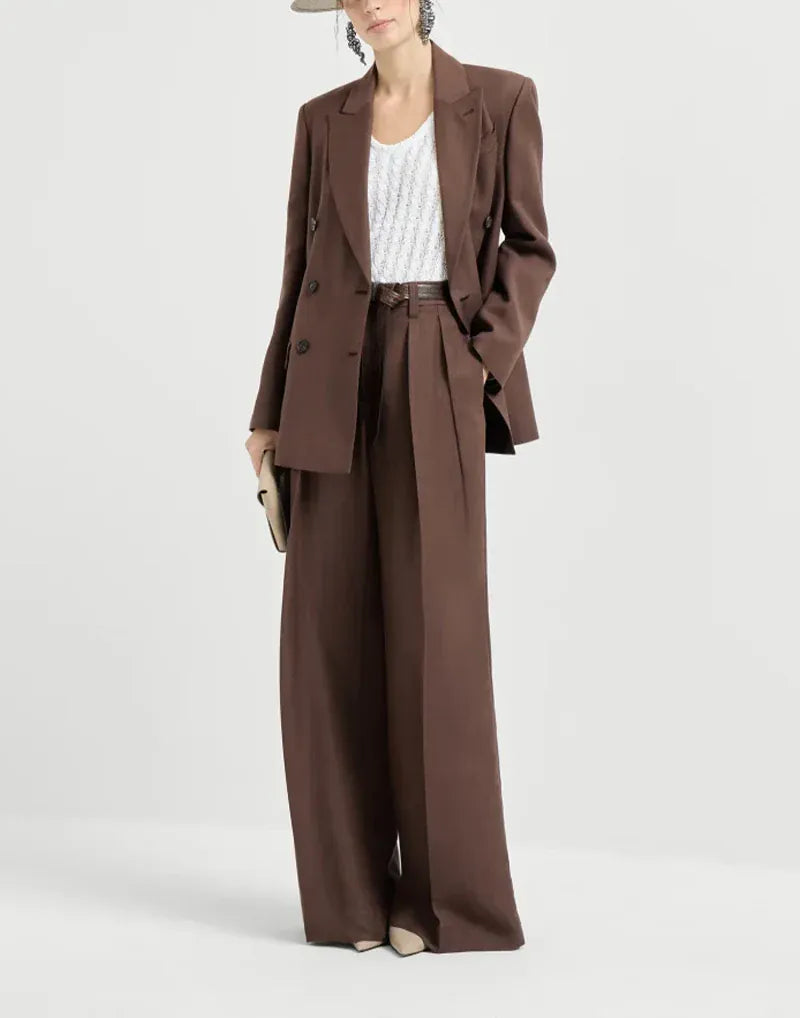 Brunello Cucinelli Cocoa Fluid Twill Sartorial Wide Trousers