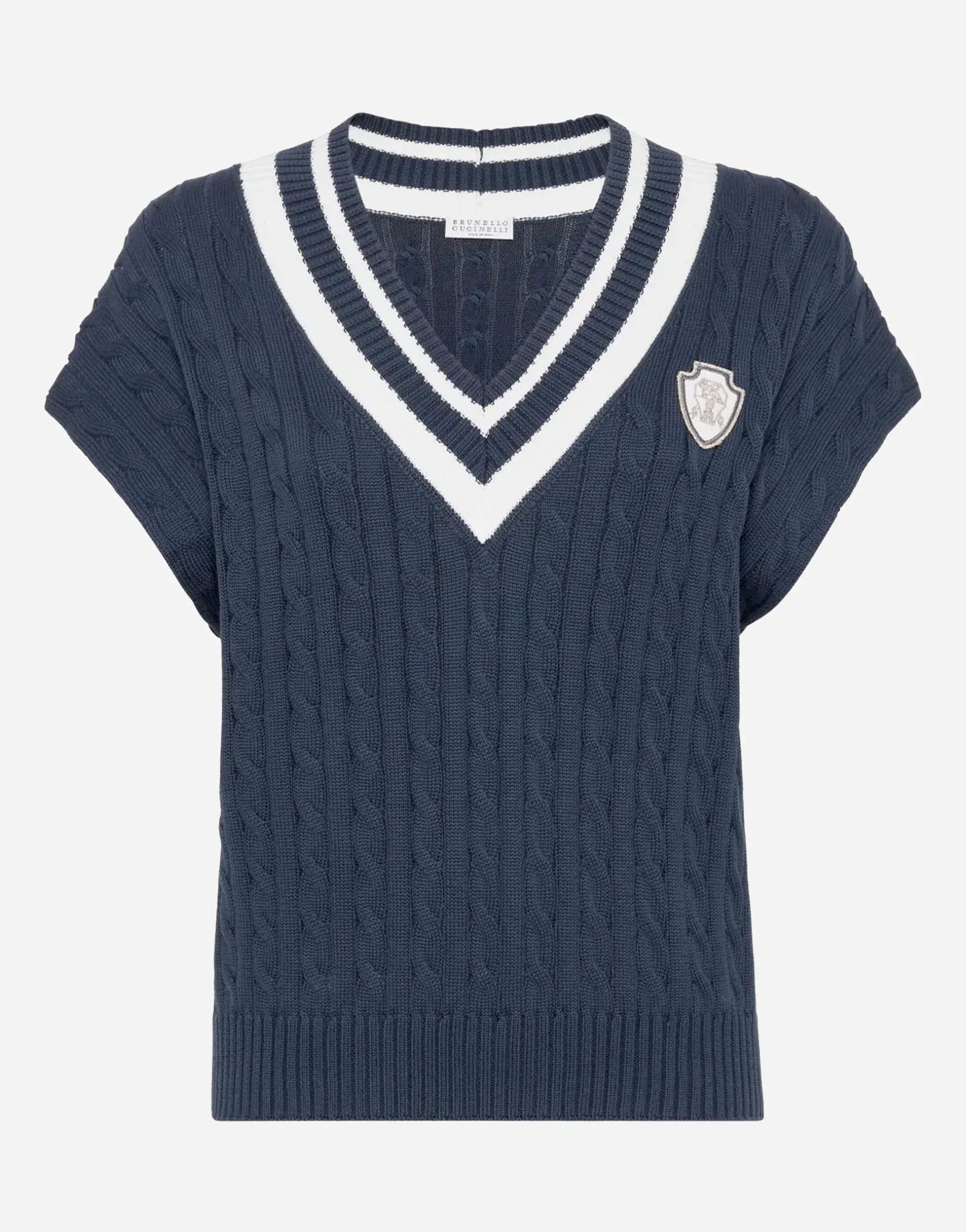 Brunello Cucinelli Cotton Cable Knit Logo T-Shirt