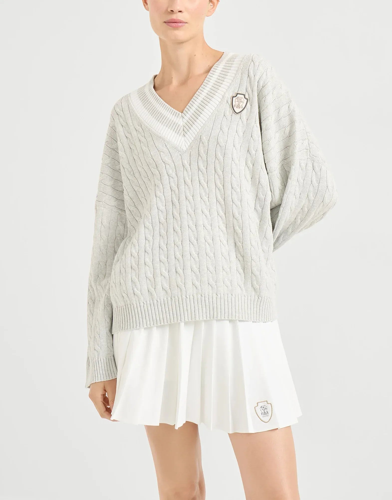 Brunello Cucinelli Cotton Cable Logo Sweater