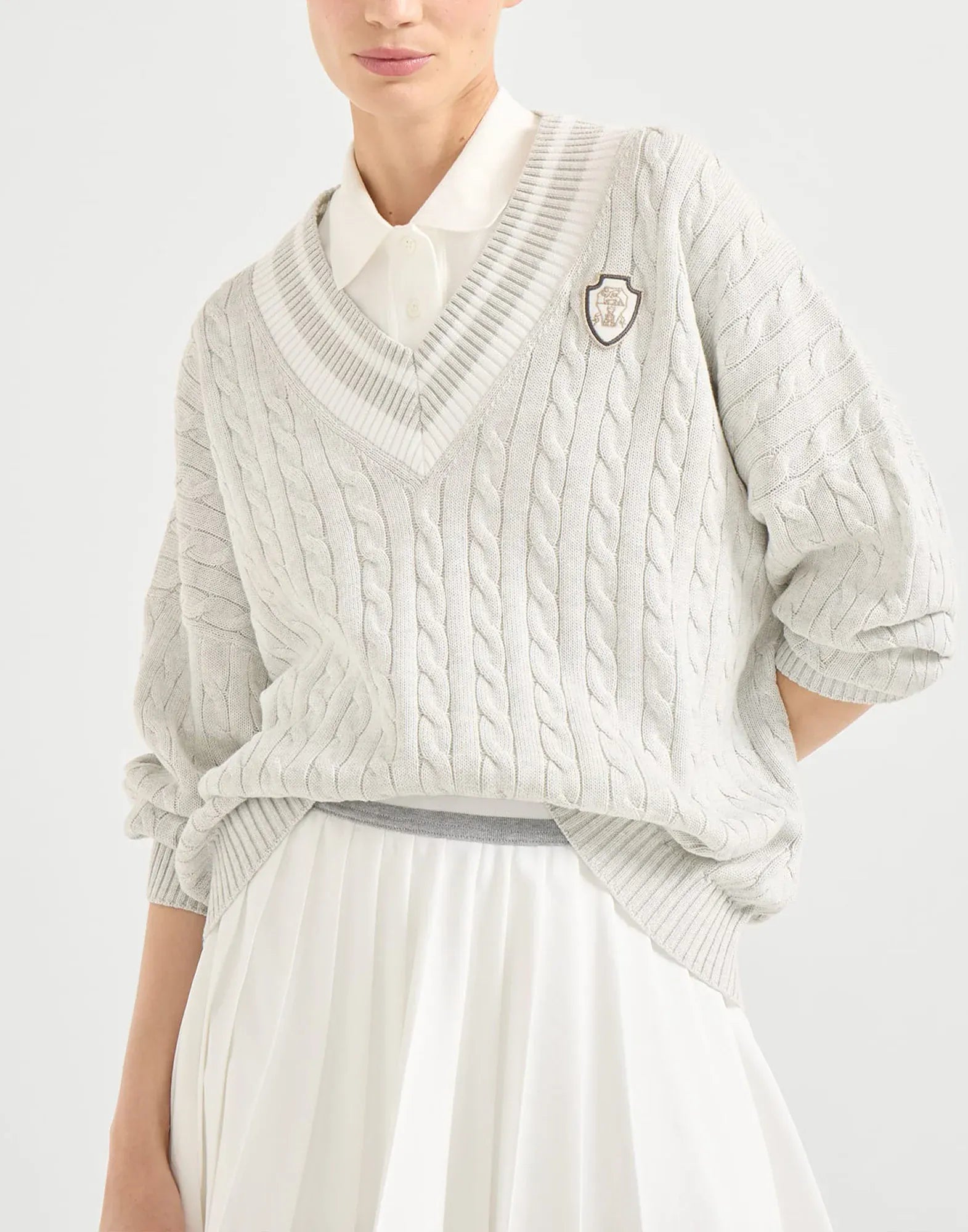 Brunello Cucinelli Cotton Cable Logo Sweater