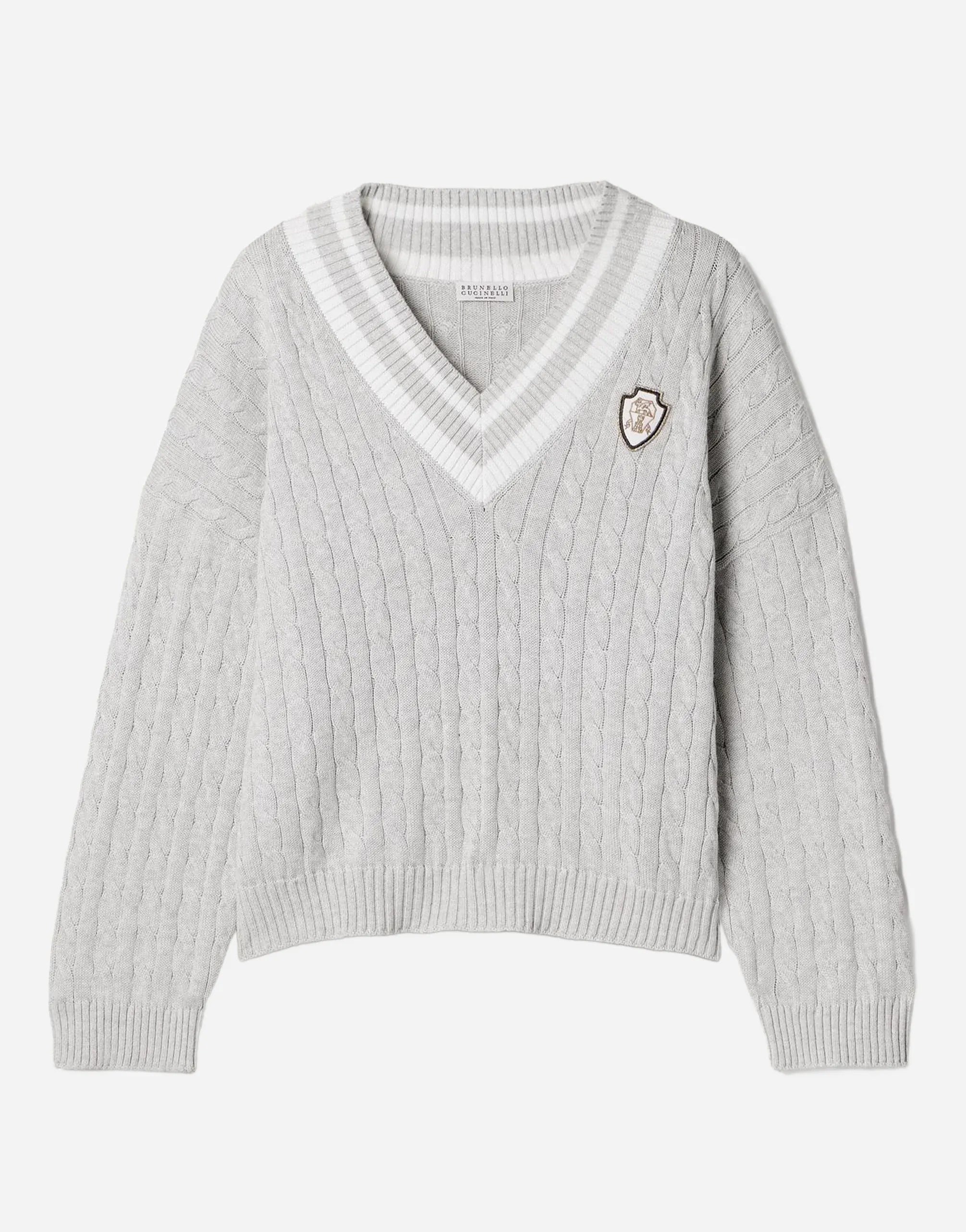 Brunello Cucinelli Cotton Cable Logo Sweater