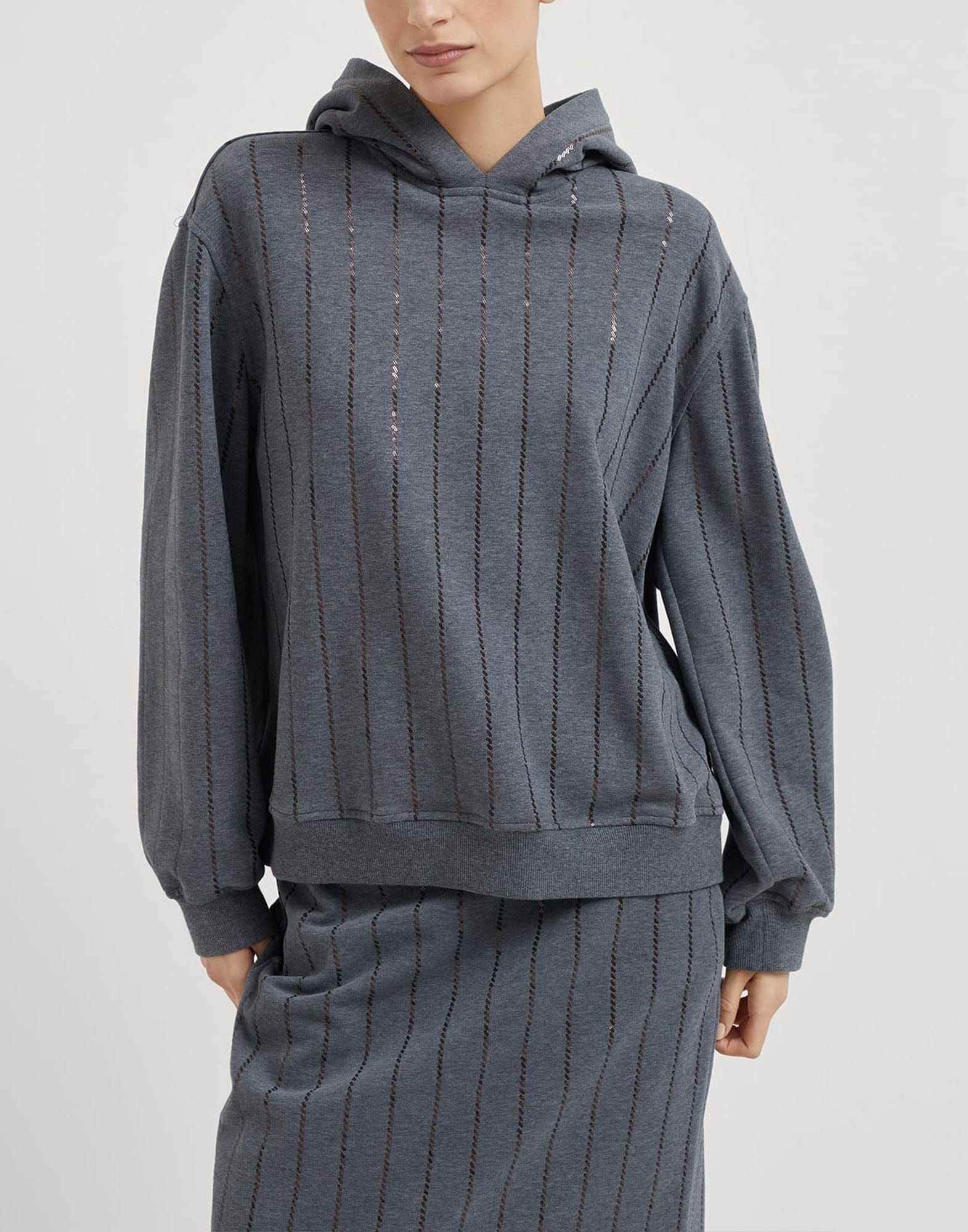 Brunello Cucinelli Cotton Dazzling Chalk Stripe Hooded Sweatshirt
