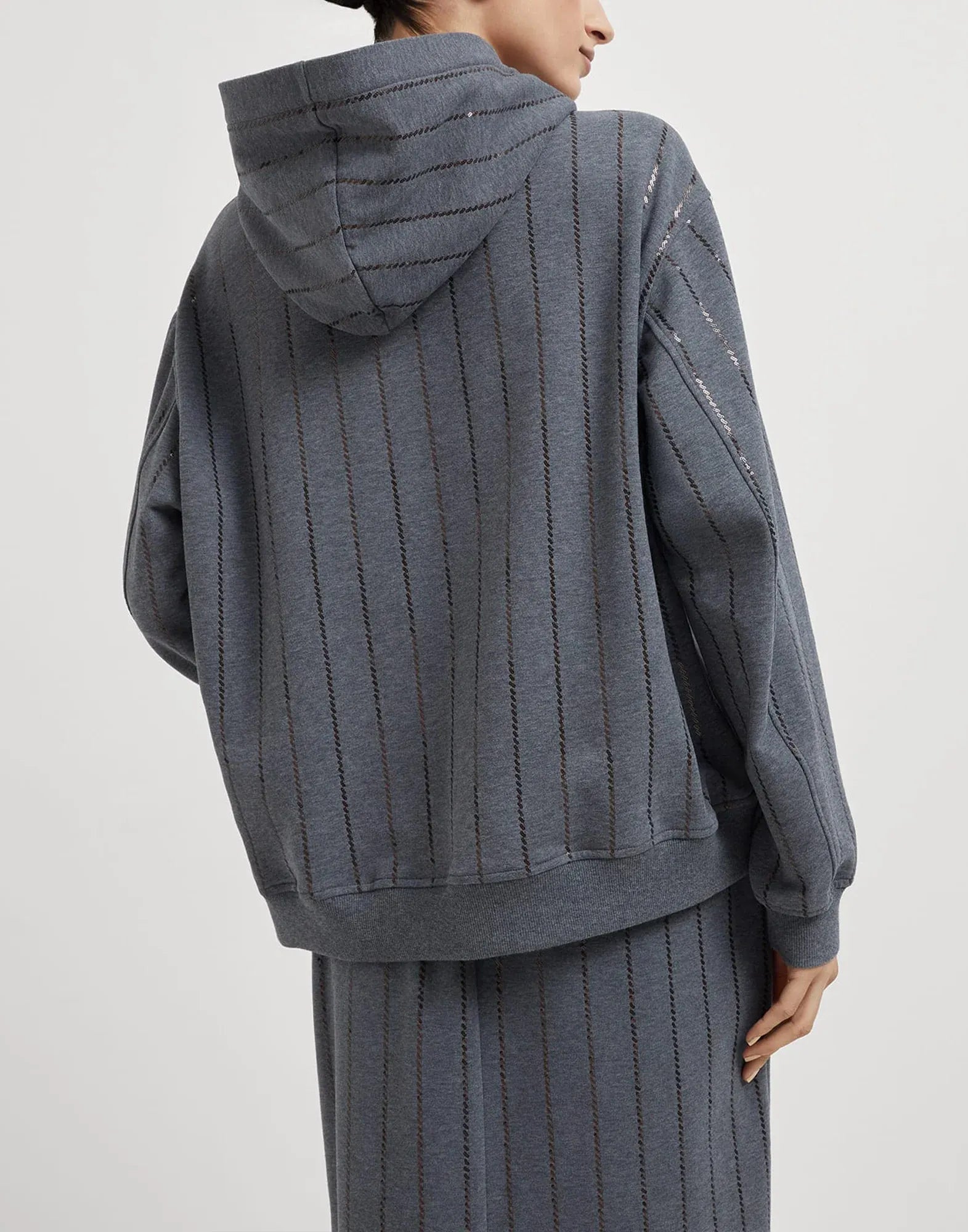 Brunello Cucinelli Cotton Dazzling Chalk Stripe Hooded Sweatshirt