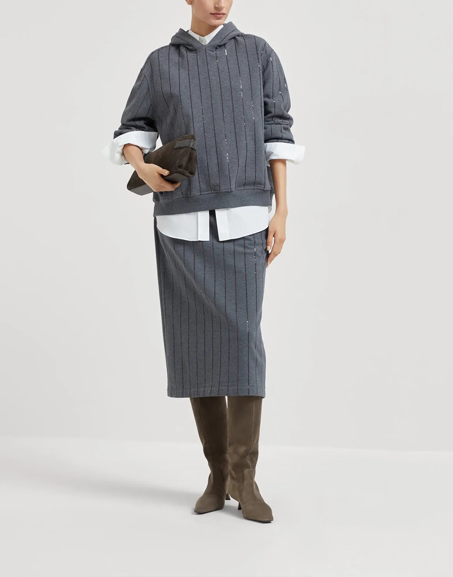 Brunello Cucinelli Cotton Dazzling Chalk Stripe Hooded Sweatshirt