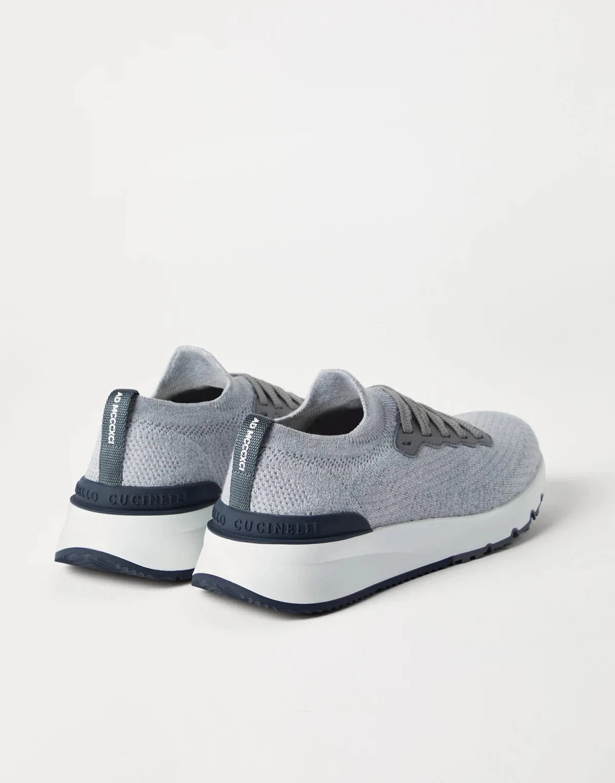 Brunello Cucinelli Cotton Knit Semi-Polished Leather Sneakers