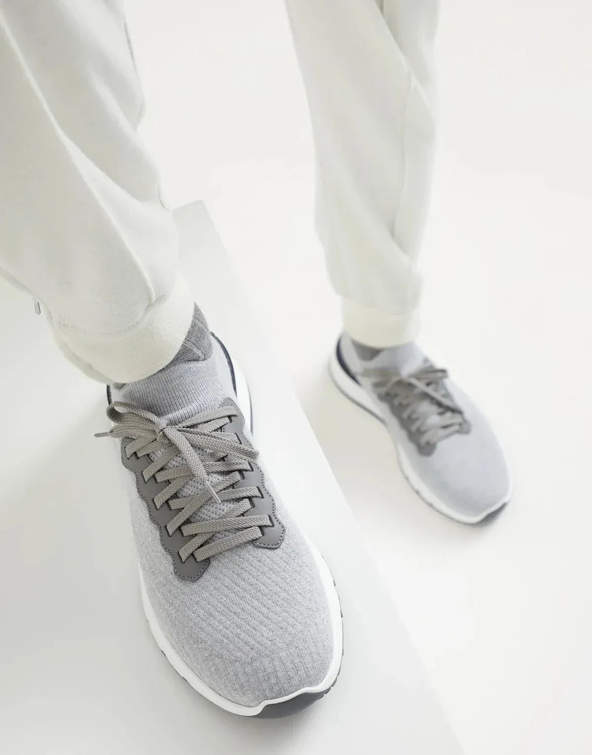 Cotton Knit Semi-Polished Leather Sneakers - alternate view