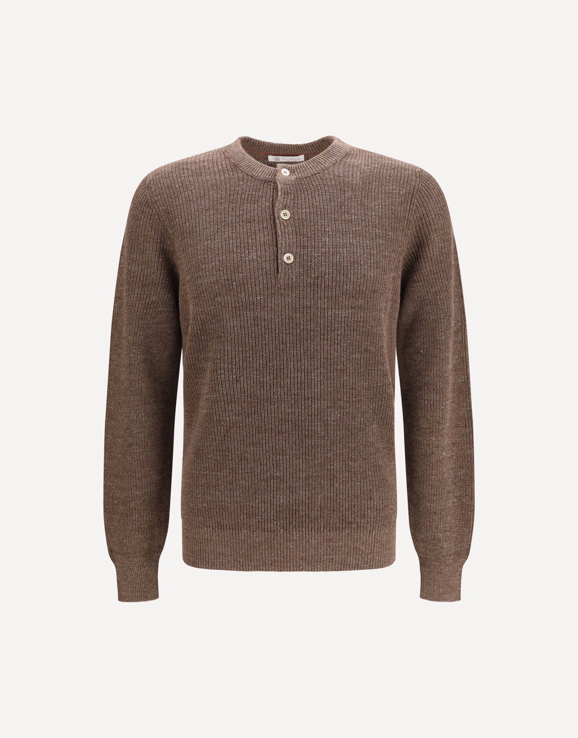 Maglione Henley in cotone e lino Brunello Cucinelli