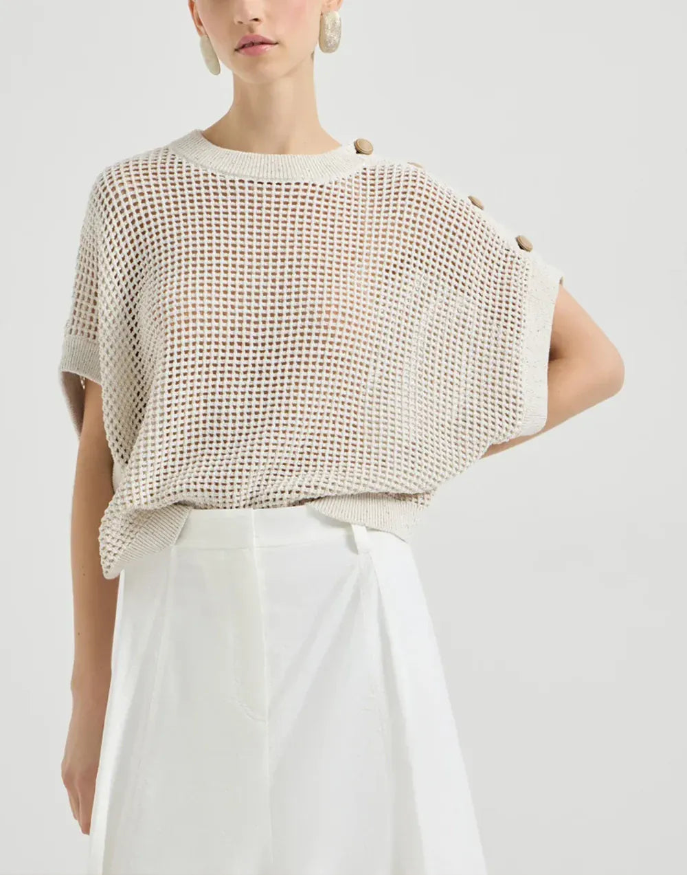 Brunello Cucinelli Cotton Net Dazzling Details Sweater