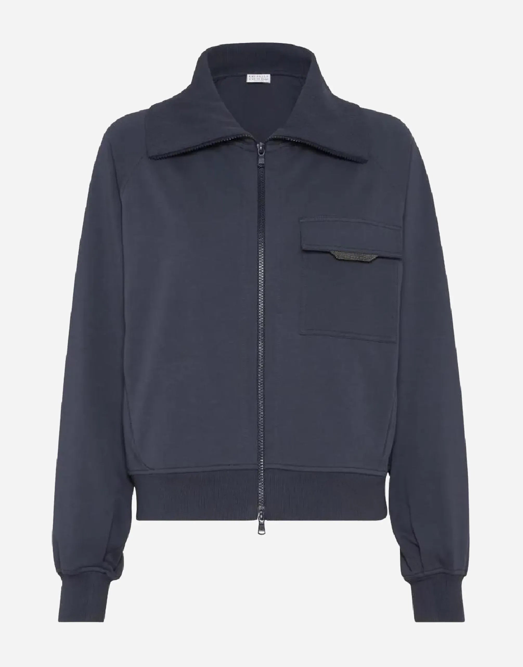 Brunello Cucinelli Cotton Shiny Flap Terry Zip-Up Sweatshirt