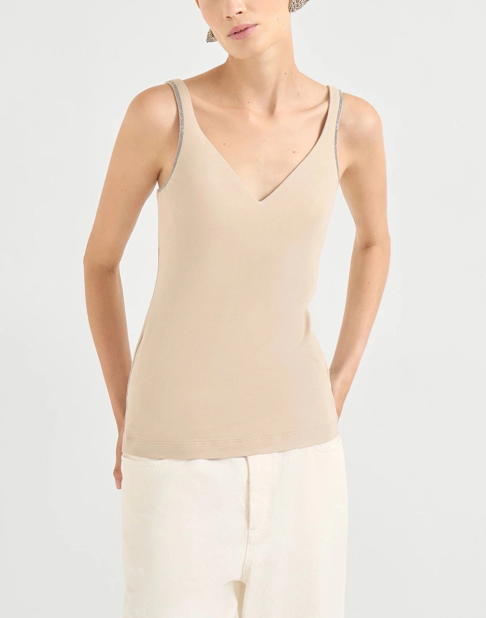 Brunello Cucinelli Cotton Shiny Straps Tank Top
