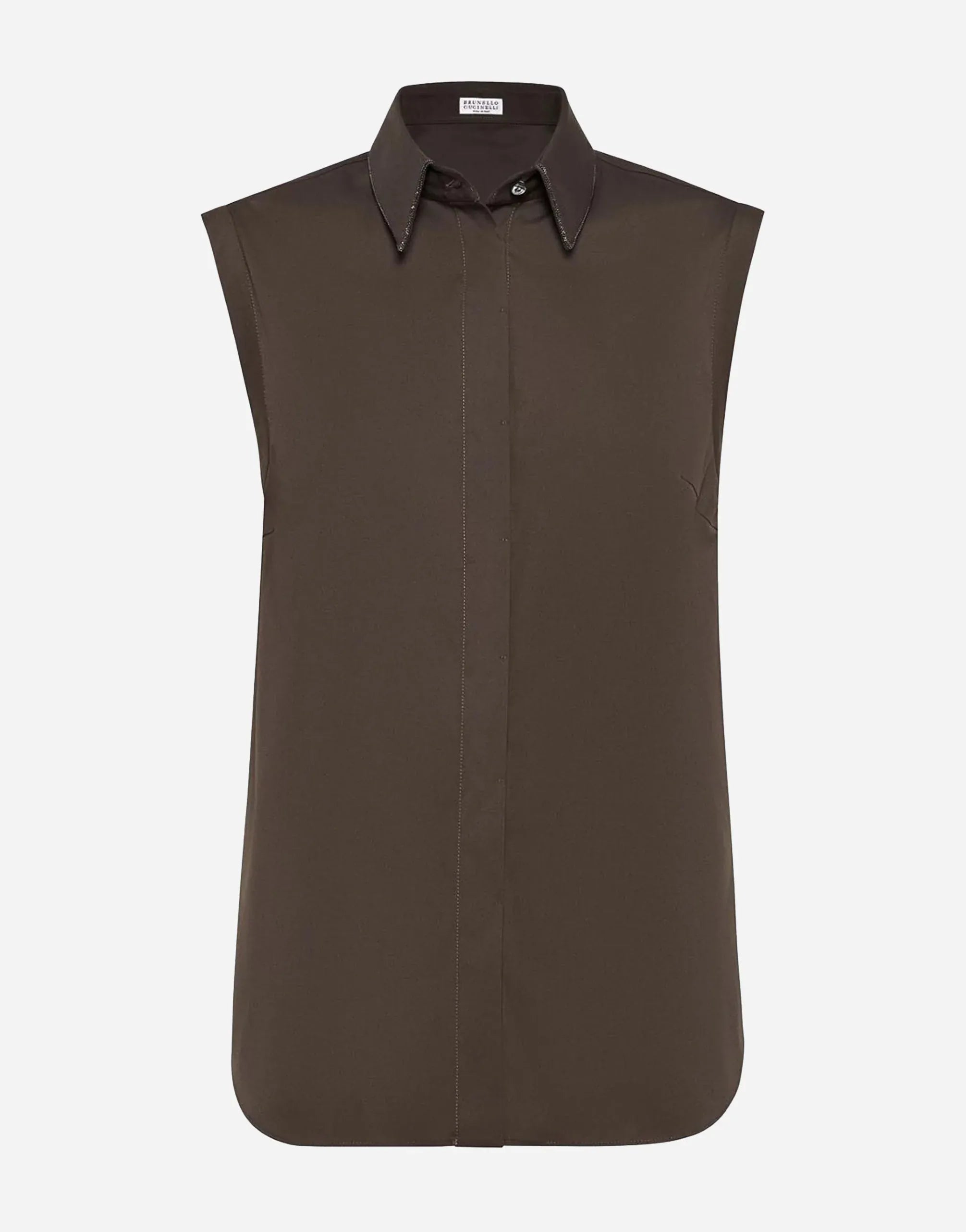 Brunello Cucinelli Cotton Shiny Trim Sleeveless Shirt