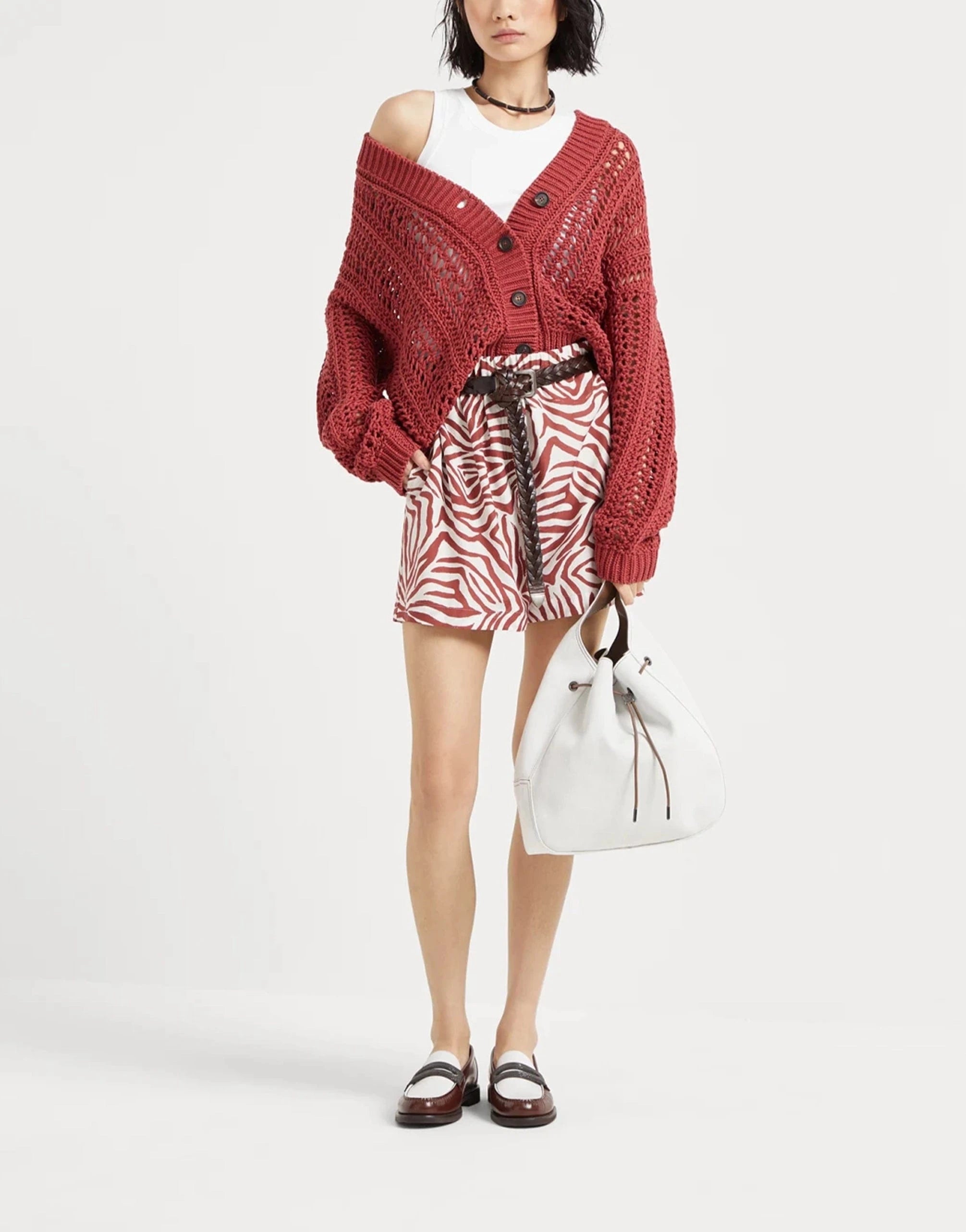 Brunello Cucinelli Cotton-Silk Blend Printed Poplin Shorts