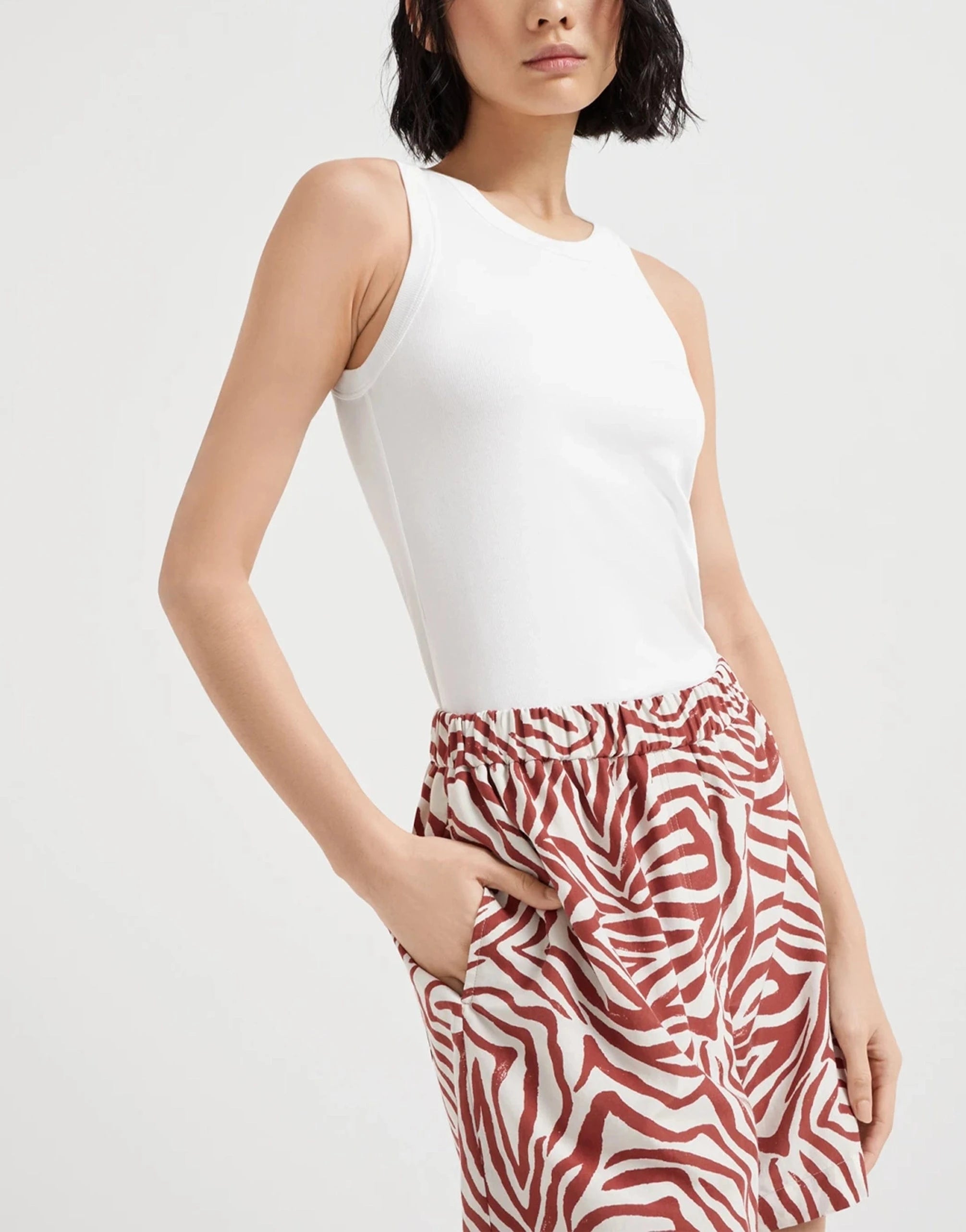 Brunello Cucinelli Cotton-Silk Blend Printed Poplin Shorts